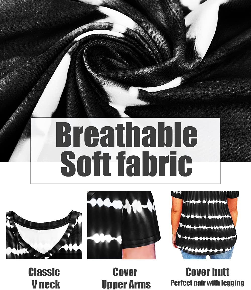 CARCOS Womens Plus Size Tops Short Sleeve Shirts V Neck Tunic Floral/Aniaml Blouses XL-5X - Image 2