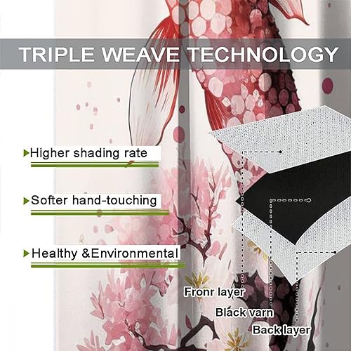 Miniatura 8 de Yin Yang - Cortinas opacas con diseño de pez Koi, flor de cerezo japonés, para oscurecer la habitación, decoración de ventana para sala de estar, 26