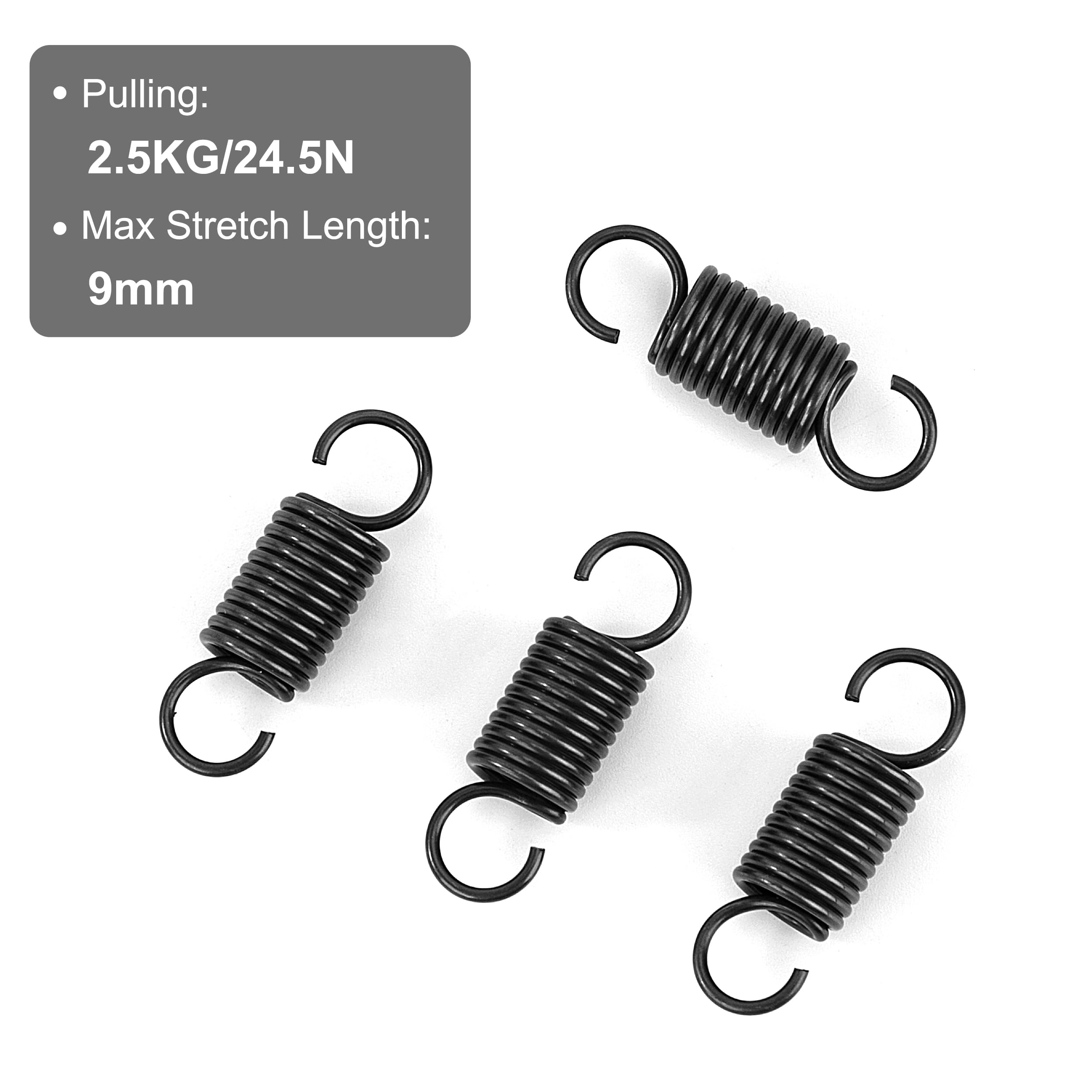 Sprężyny przedłużające 25 mm Sprężyny naciągowe z hakiem Fortepian Wire Sprężyna Średnica zewnętrzna 8mm Średnica drutu 1,0 mm Siła Sprężyna 2,5 kg 10 sztuk