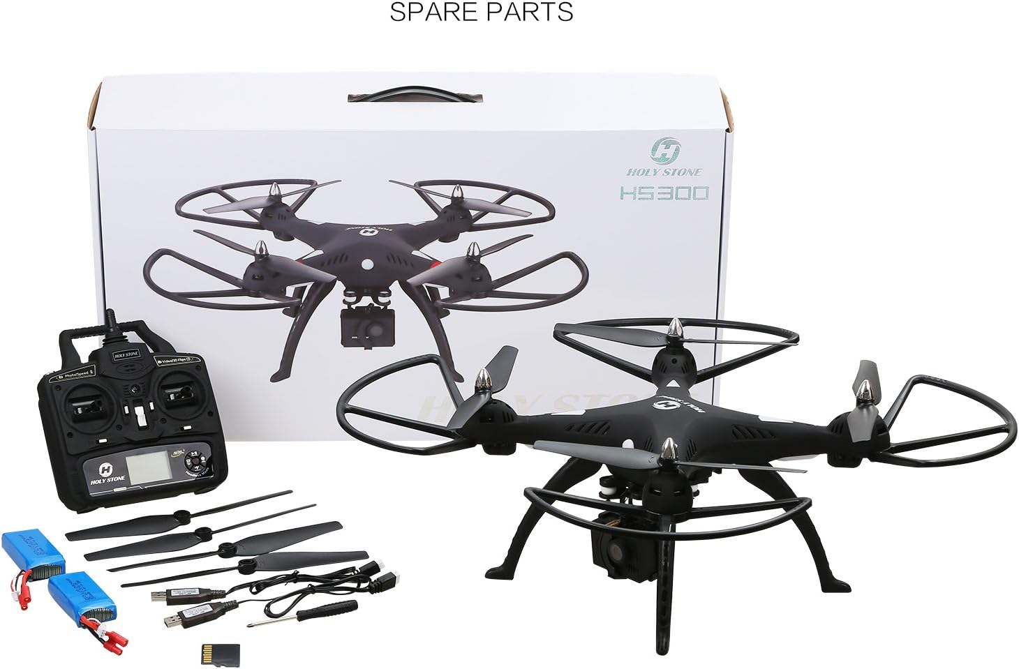 Holy Stone 1080P Camera Drone, HS300 RC Quadcopter with 120° Wide-Angle HD Camera 6-Axis gyro 2.4 GHz with Altitude Hold, One Key Return and Headless Mode Function RTF Includes Bonus Battery