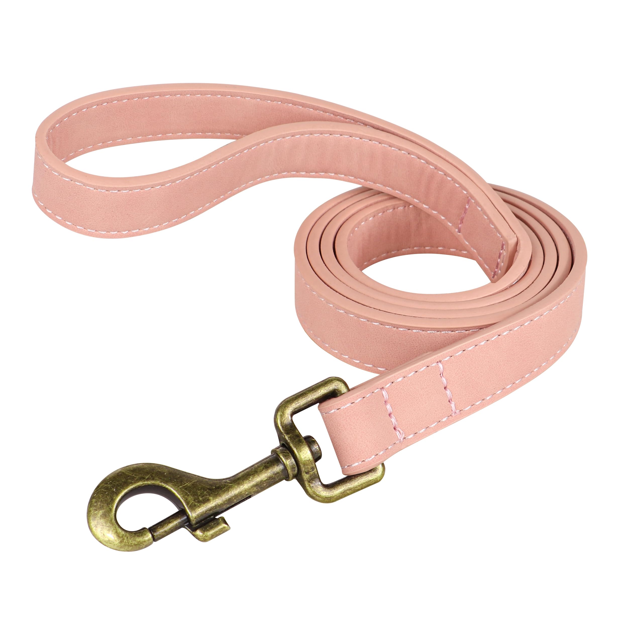 Didog PU Leather Dog Leash, Colorful Dog Leash 4ft, Strong and Durable Faux Leather Lead, Walking and Training Lead for Small Medium Dogs,Pink