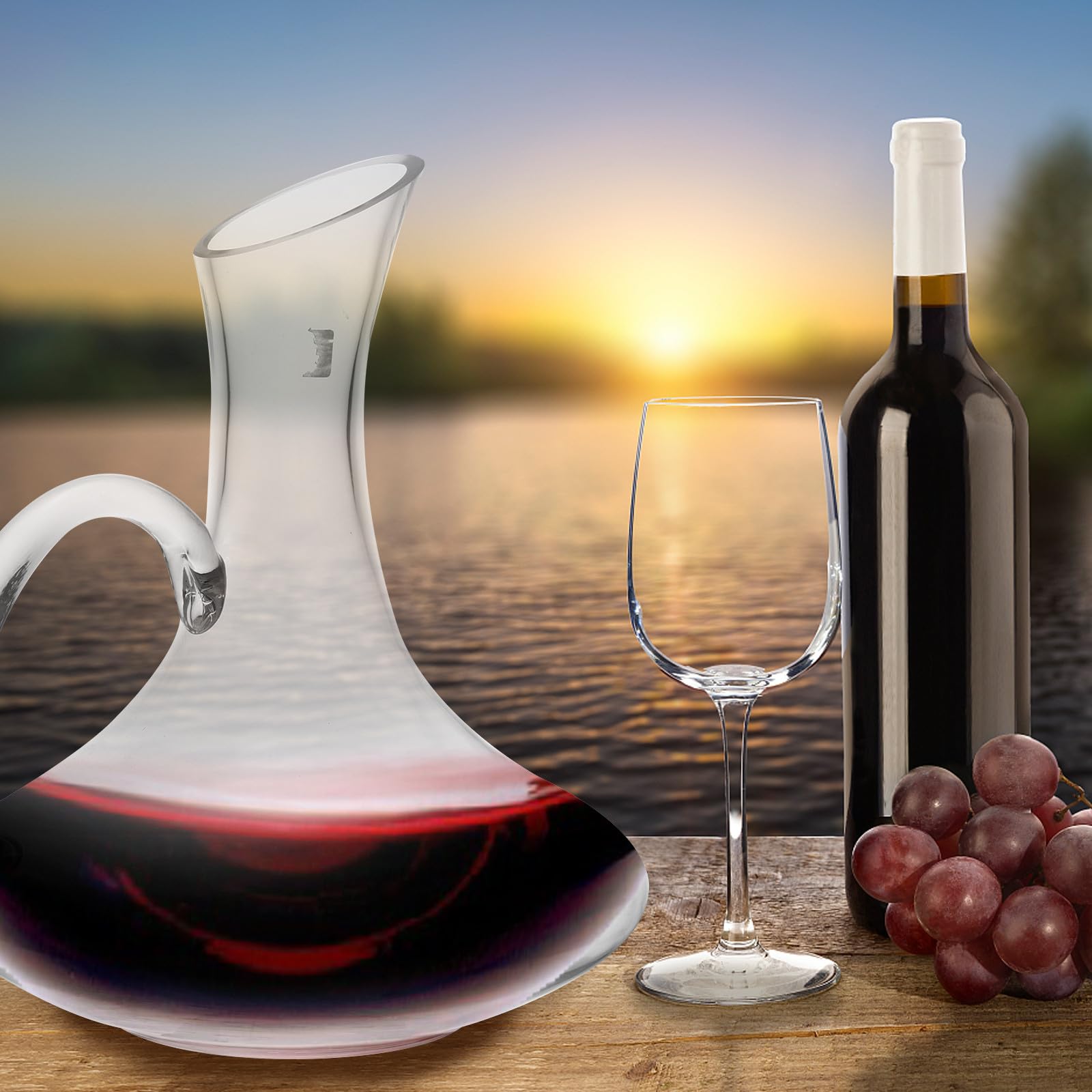 Decantador de Vino Tinto de 1500 Ml con Asa Ergonómica y Vertedor Anti-grietas, Recipiente Transparente para Almacenamiento y Servicio Doméstico en Restaurante y Hogar