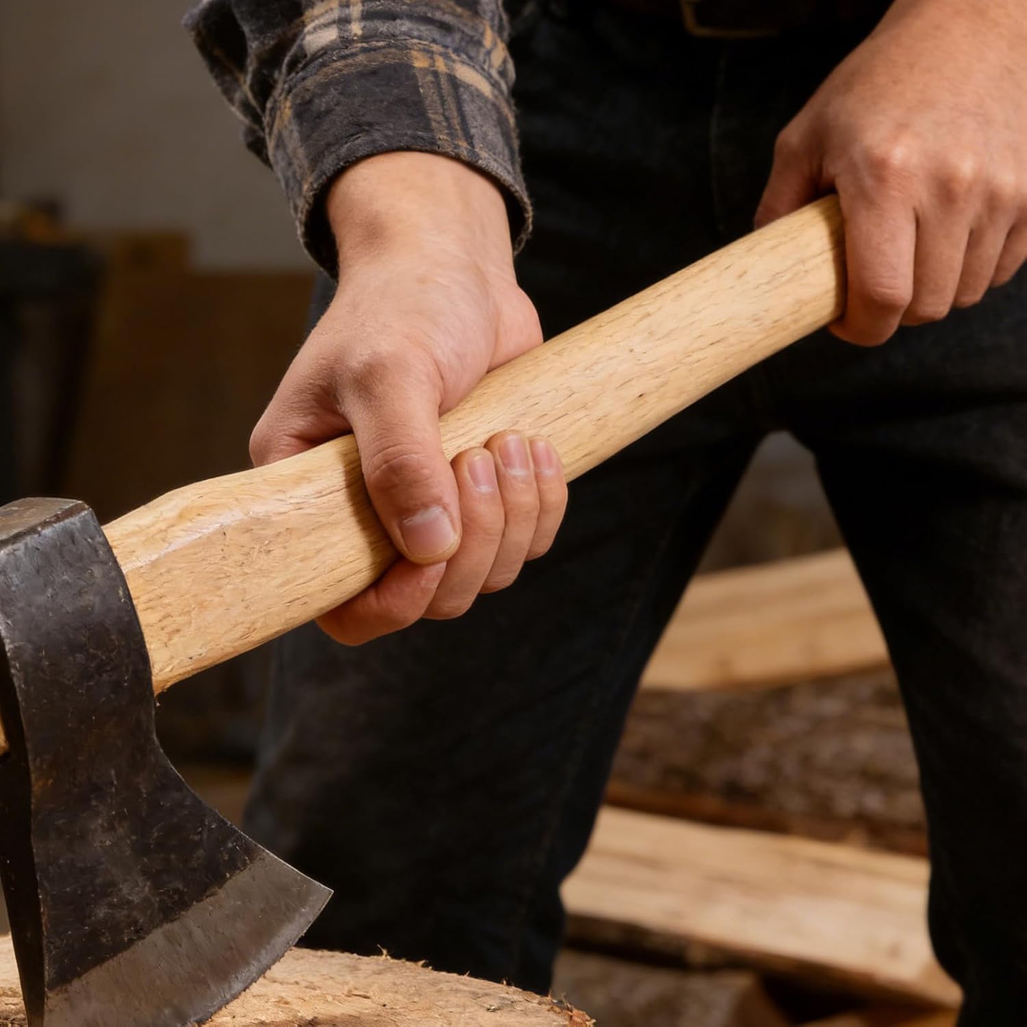 Wooden Replacement Axe Handle for Hatchet, Ergonomic Grip for Chopping
