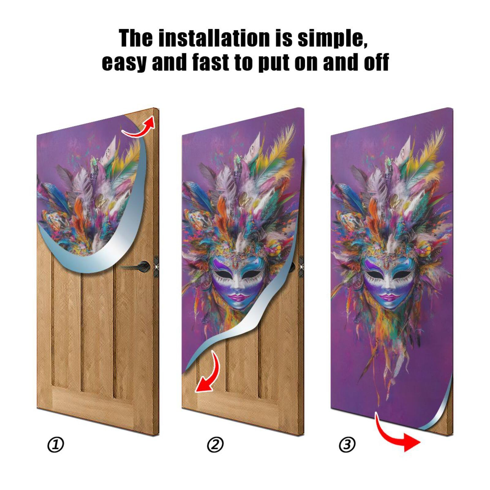 FLildon Mardi Gras Carnival Mask Door Cover Decoration, Party Accessory Porch Decor for Festive Ornament Room Door Covers 32 x 79 Inch