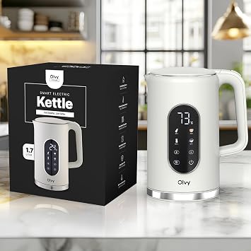 Olvy Electric Kettle 1.7L with Temperature Control - 2200W Fast Boil - Keep Warm Function - Double-Wall Stainless Steel - Cool-Touch Exterior - Anti-Scale Filter (White)