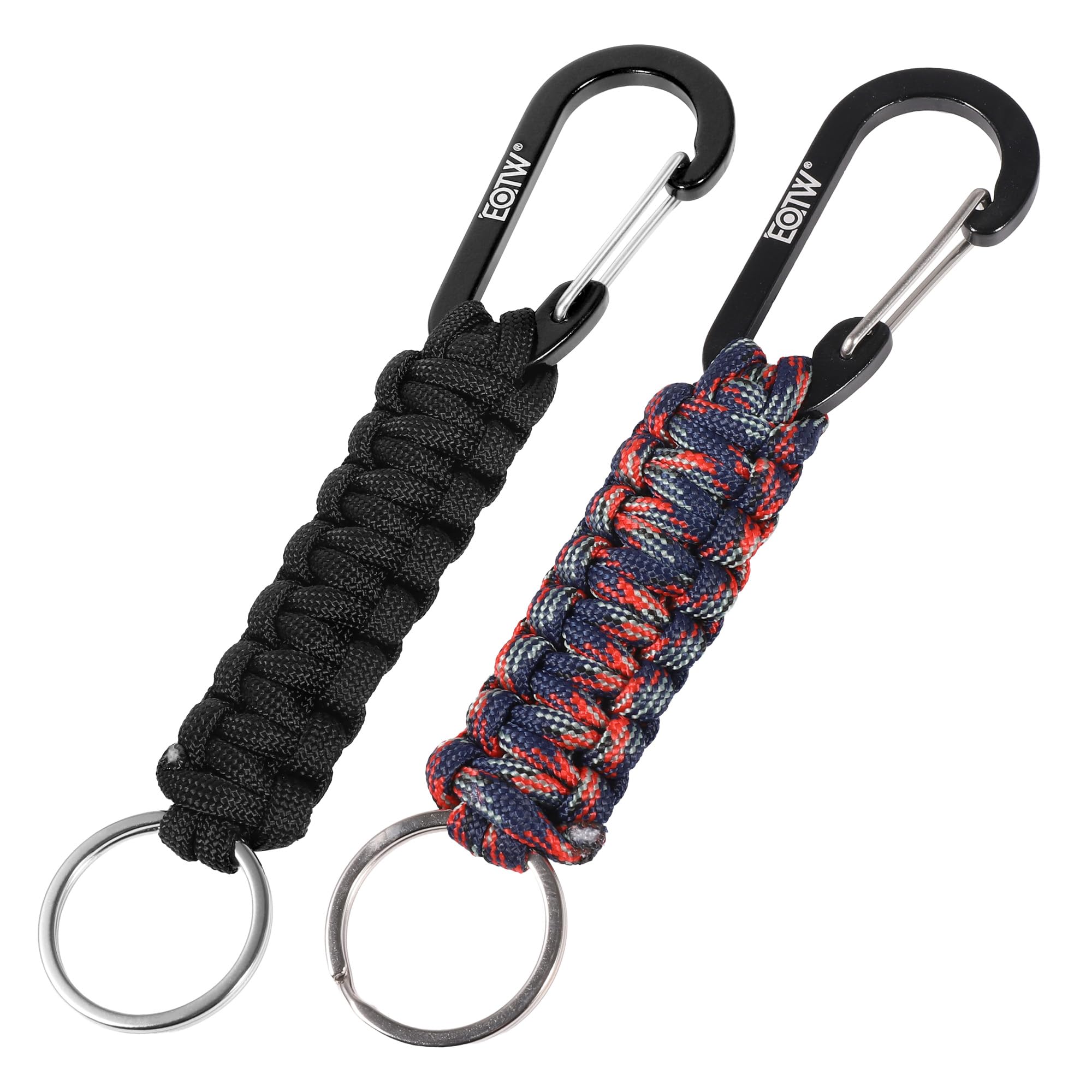 EOTW Paracord Keyring, Personalised Lobster Clasp Hook, D Ring Lanyard, Keyring for Motorcycle, Car, Camping, Hiking, Men, Women, Children S 1 Black and 1 Dark Blue Red
