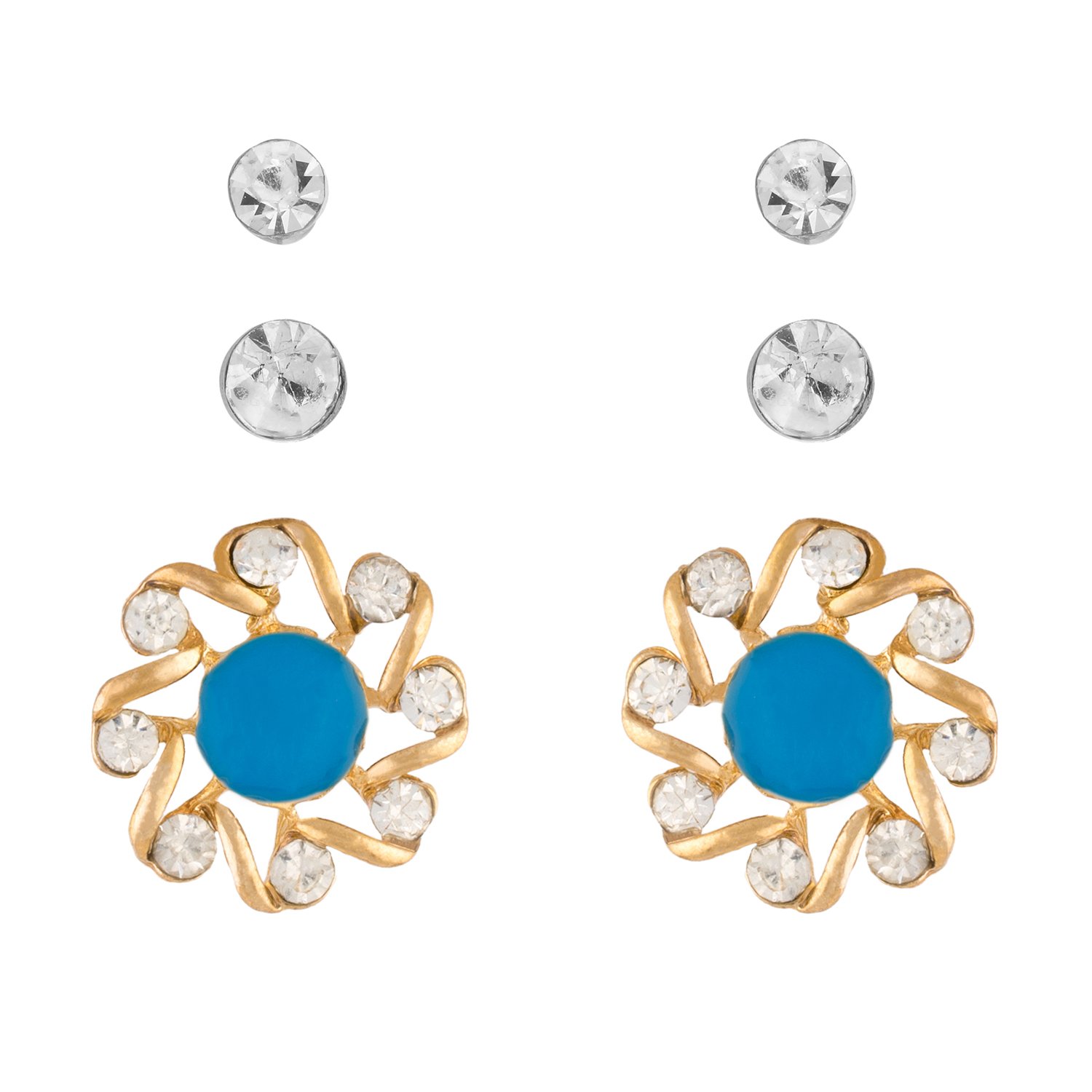OSF Blue Colour Round Shape Ear Fashion Stud Earrings For Girls And Womens.