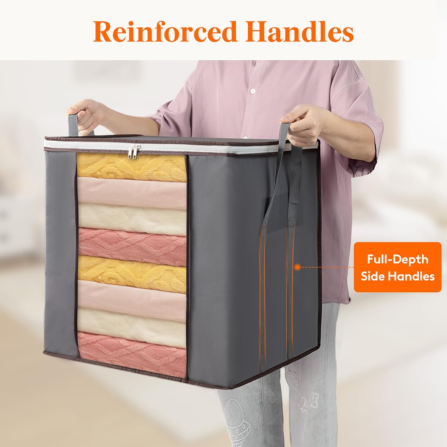 Lifewit 100L Extra Large Blanket Storage Bags, Foldable Comforter Storage with Reinforced Handles, Clothes Storage Containers for King Comforter, Bedding, Pillow, Sheet, Storage Bin with Lids 6 Pack - Image 4