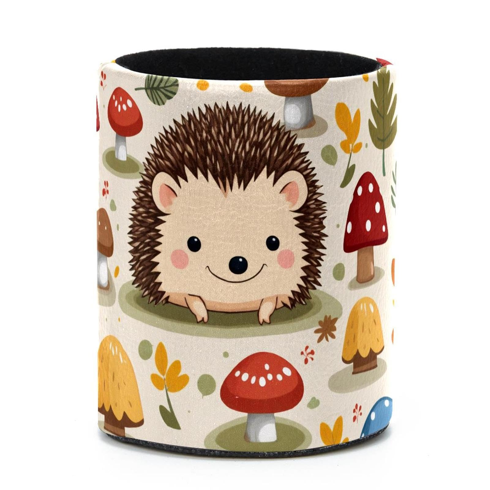 VAPOKF Round Pencil Holders for Desk, Hedgehogs Mushroom Pen Holders Pen Pot Makeup Brushes Storage Desktop Stationery Supplies Organiser for Home Office