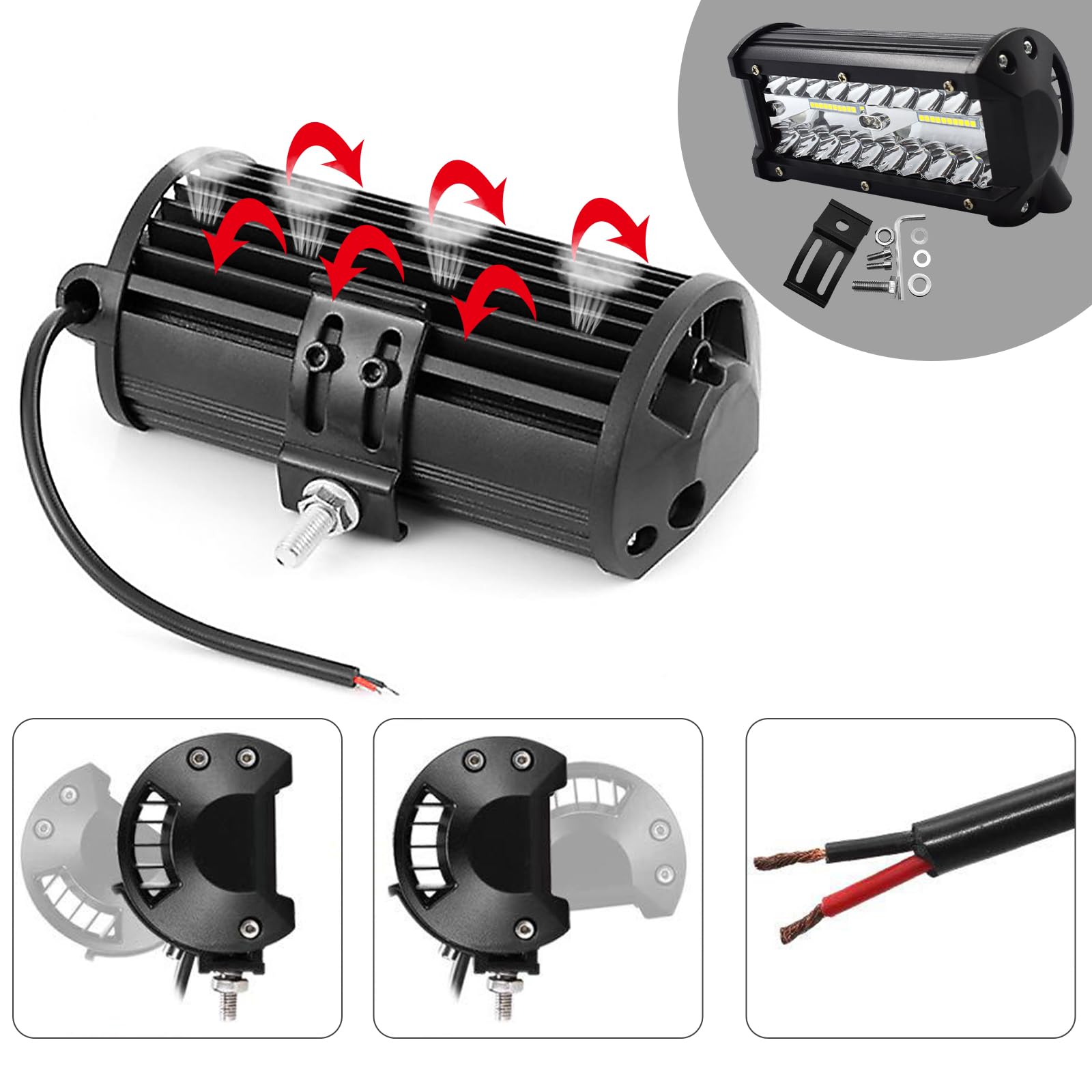 Vegena LED Faro da Lavoro 120W - 12V/24V, 6000k Luci Fuoristrada, Impermeabile per SUV, Trattori, Auto (2 PCS)