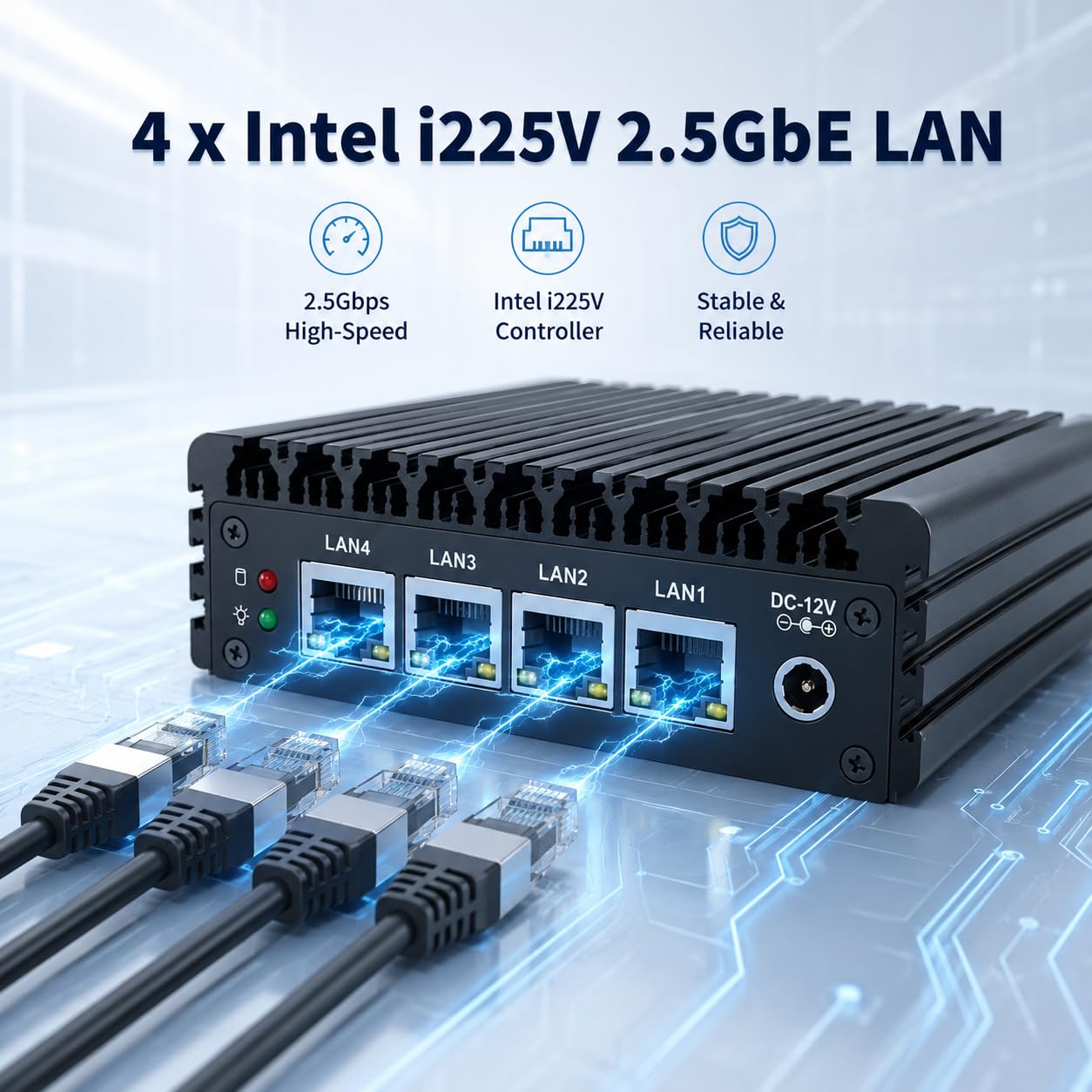 Mini PC Firewall Appliance, Pentium J3710, 4×2.5GbE i225-V LAN, OPNsense Hardware Mini Computer, Fanless Micro PC DDR3L Barebone NO RAM/SSD, HD, DP, COM RJ45, USB 3.0, AES-NI