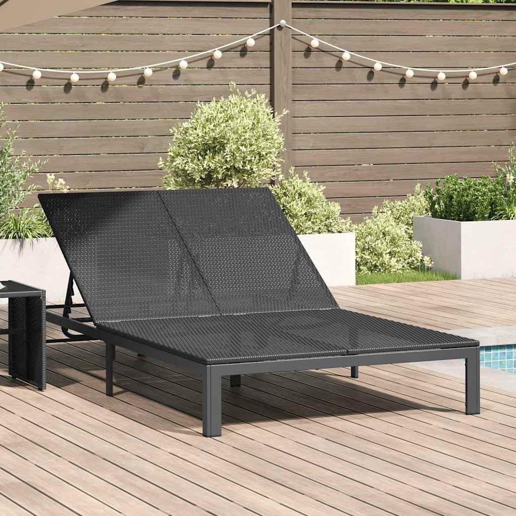 Lettino prendisole nero in polyrattan con schienale regolabile, 206 x 115 x 75 cm, lettino da giardino resistente alle intemperie, per terrazza e balcone, comodo lettino relax con telaio in
