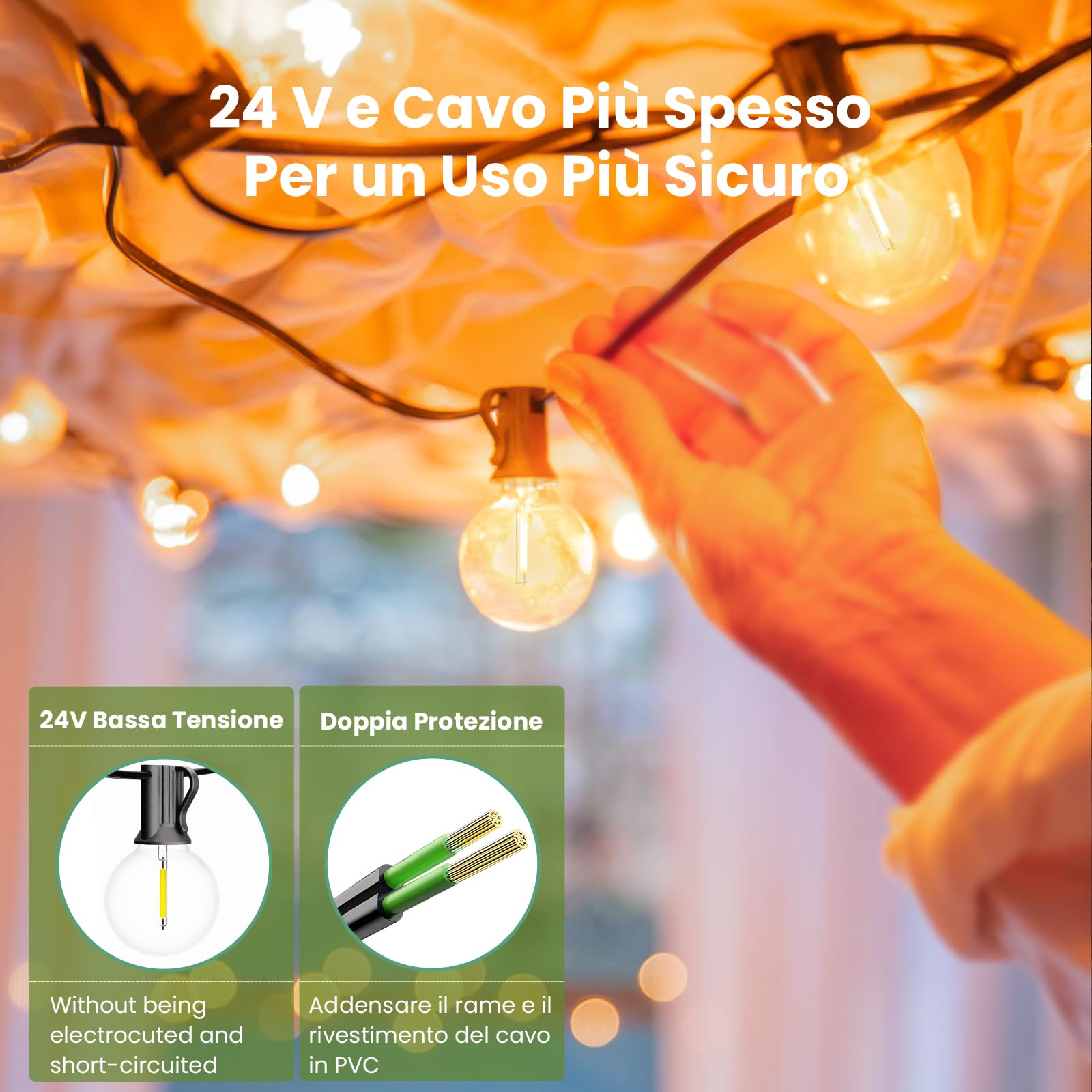 Yuusei 60M Catene Luminose Esterno con Telecomando, 100+4 G40 Plastica Impermeabile Lampadine with IP45, Warmweiß 2500K Esterni Catene Luminose per Terrazzo Festa Natale Matrimonio