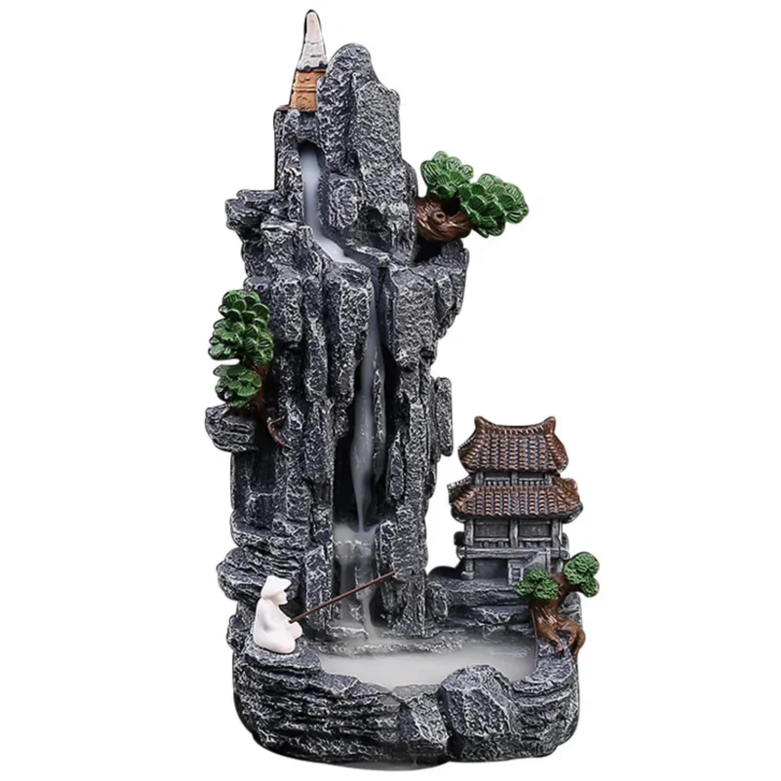 Grand brûleur d'encens cascade de 27,4 cm en céramique noire