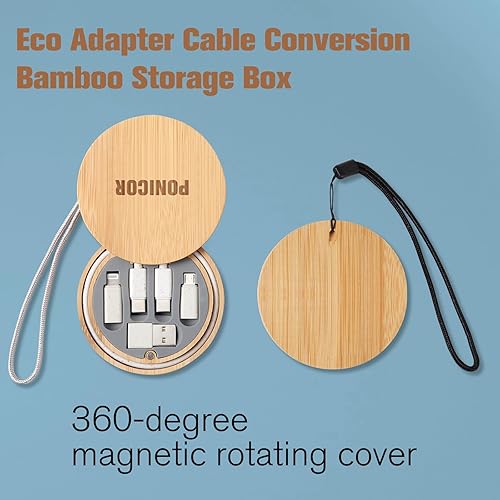 Miniatura 3 de Kit de adaptador multiUSB, caja de almacenamiento de bambú con kit de cable de carga rápida, convertidor USB C a tipo Cdispositivo iOSMicro