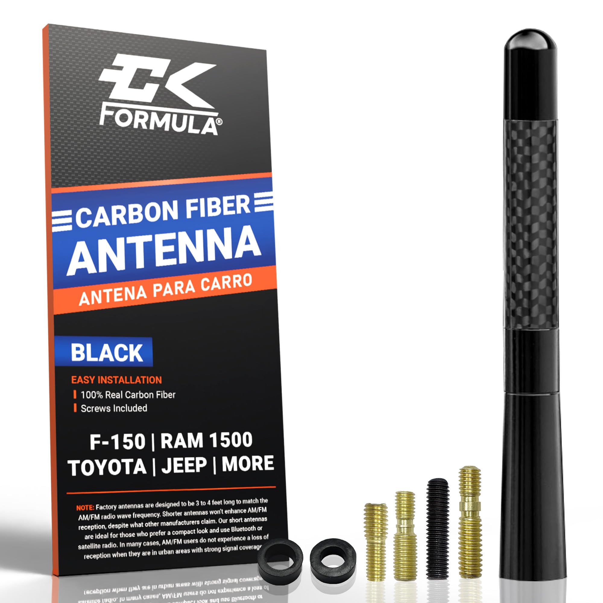 Anodized Carbon Fiber Antenna 5-Inch, Short Truck Antenna for Ford F150, RAM, Silverado, GMC Sierra, Tundra & More, Solid Billet Aluminum, Fade & Chip-Resistant, Car Wash Safe, Car Replacement Antenna