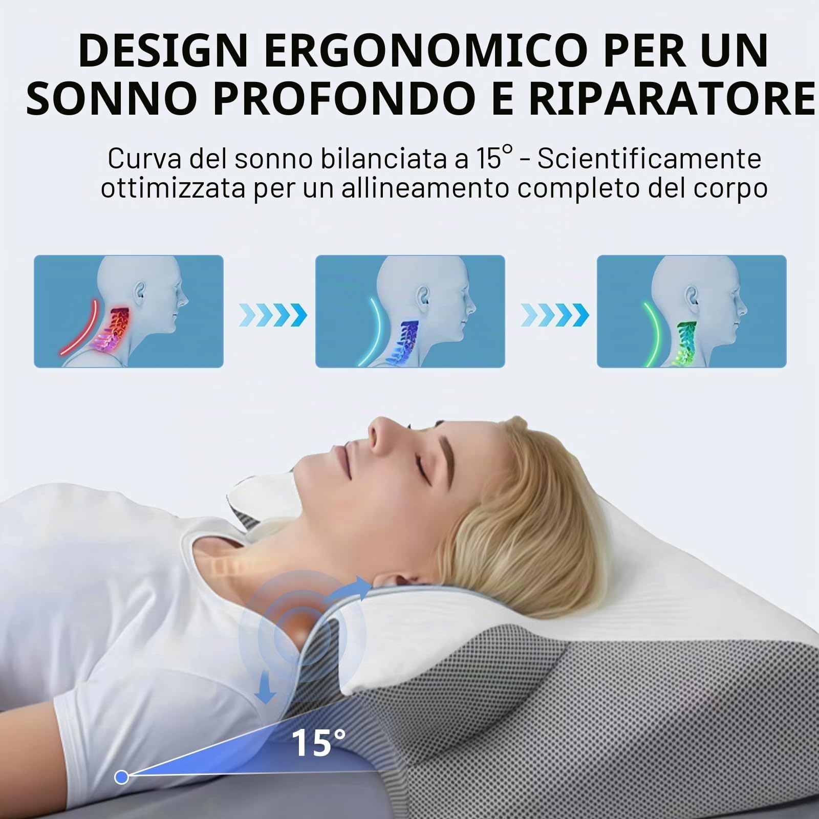JINER Cuscino Cervicale per Dormire, Cuscino Ortopedico in Memory Foam, Cuscino Ergonomico Cervicale per Dormire sul Fianco con Federa Sfoderabile e Lavabile, 62x37x10/12cm