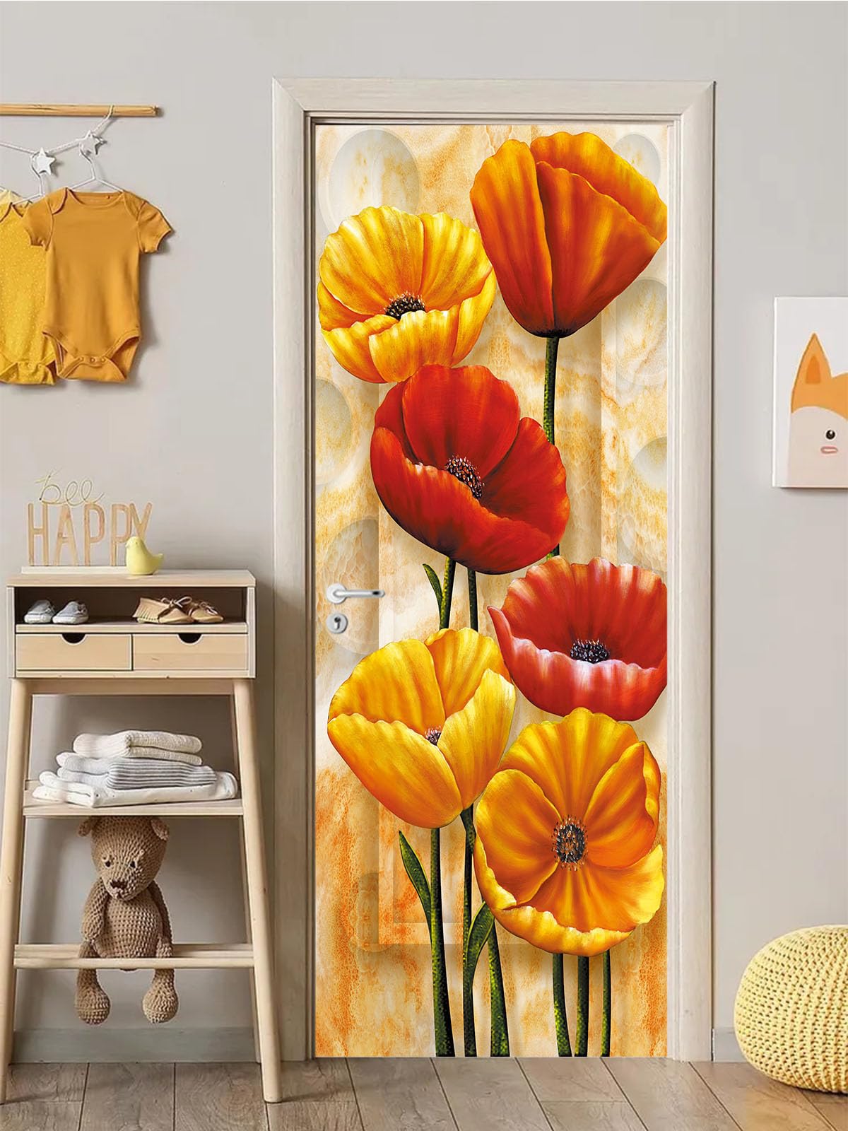 FLFK 3D Flower Oil Painting Door Murals Peel and Stick 77x200cm-Self-adhesive Door Sticker Poster Wallpaper for Bedroom Decor(2Pcs/Set)