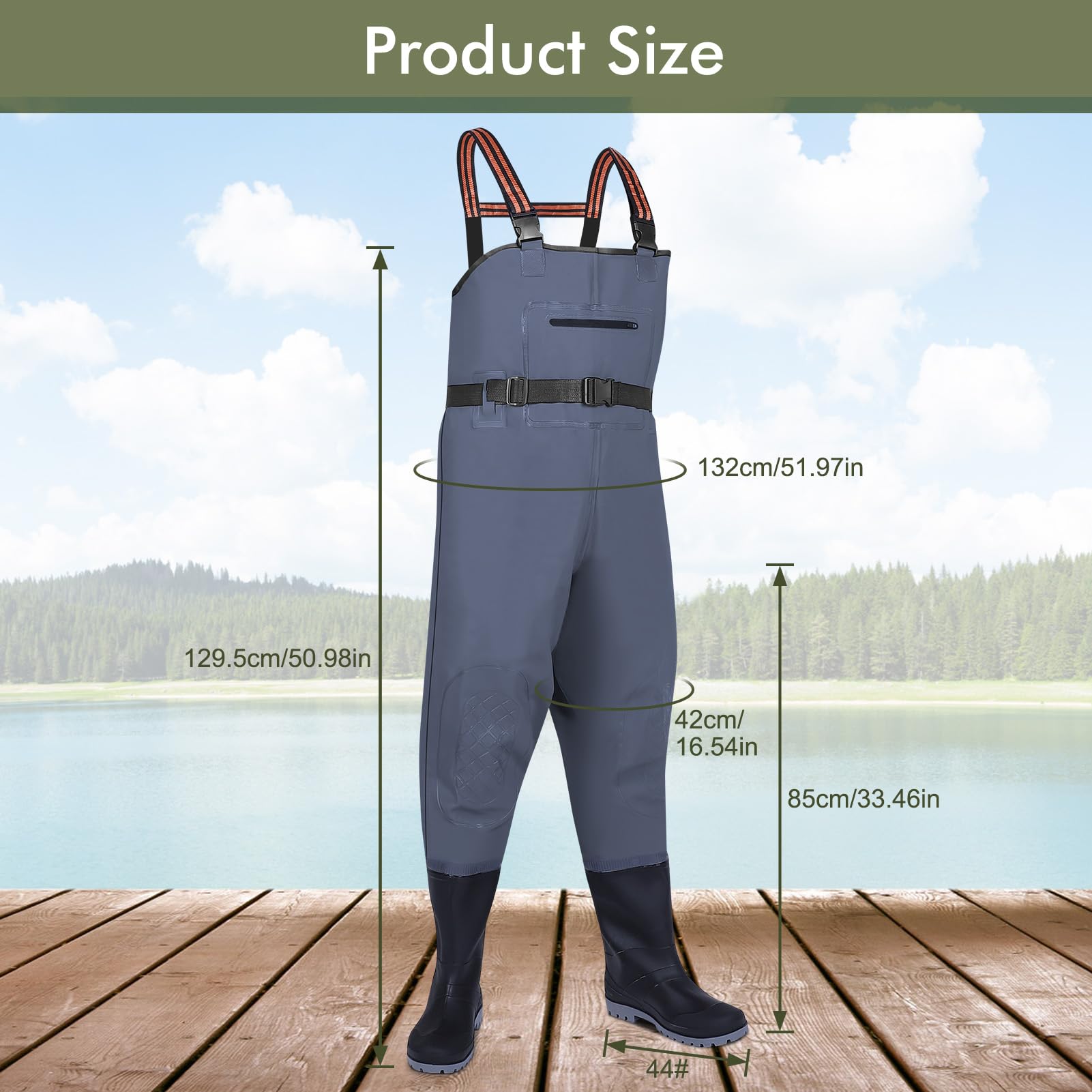 Gugxiom Stiefel-Brustwathose, Wasserdichte Wathose aus verdicktem PVC zum Fischen und Jagen, Einteilige Wathose für Unisex, geeignet zum Fischen, Waten und Arbeiten auf Fischerbooten