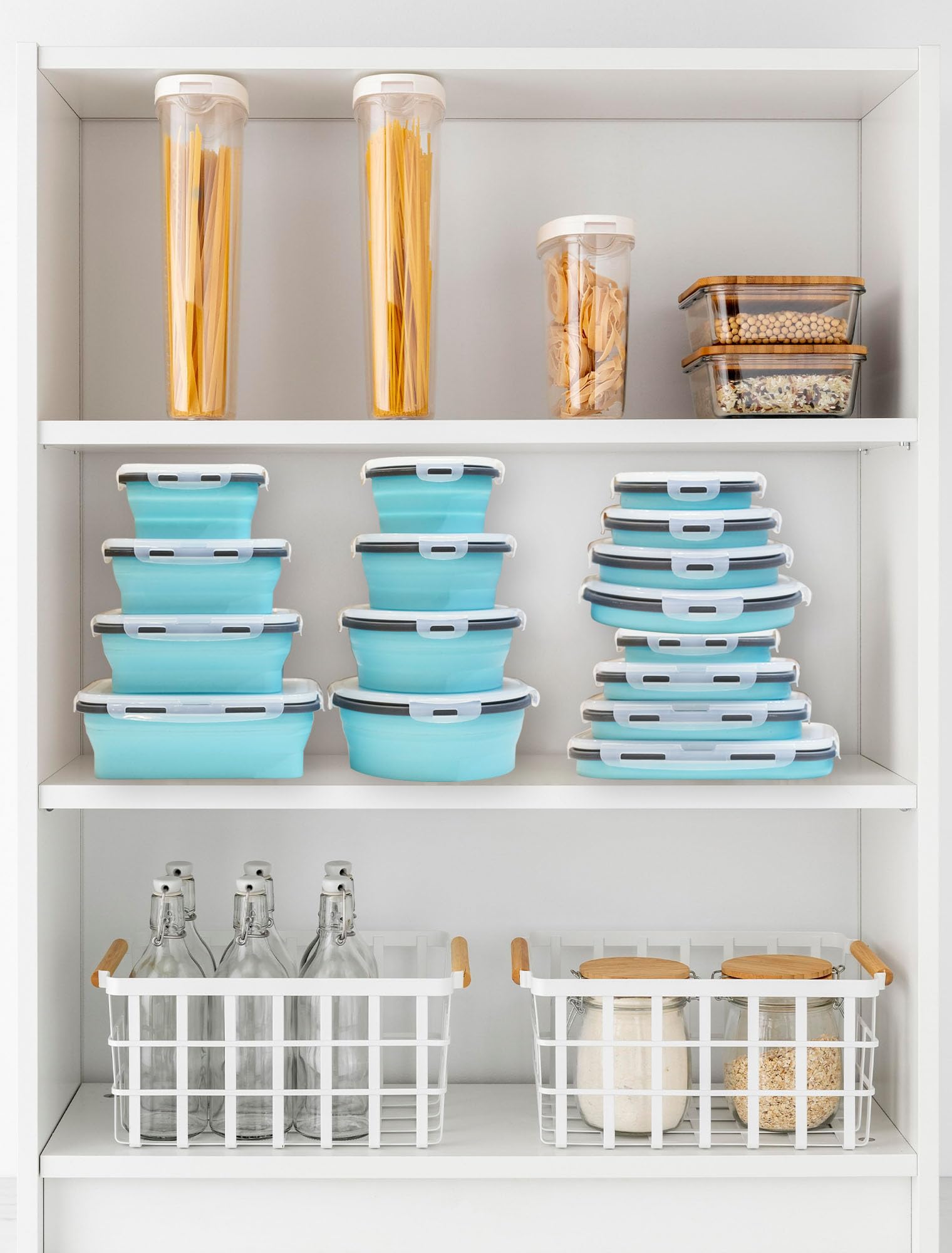 Lunememo 8 Contenitori Pieghevoli Per Alimenti, Adatti al Congelatore e Alla Lavastoviglie, Contenitori per Pranzo in silicone, Adatto per Campeggio, Coperchio, Blu