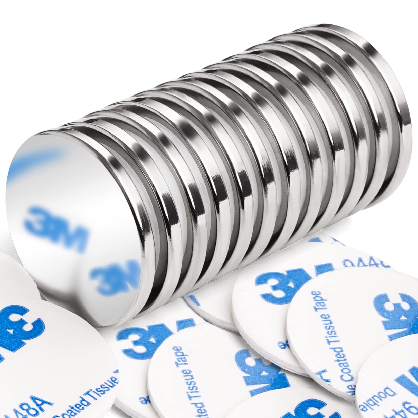 FINDMAG 10 Pack Strong Magnets, 30 x 3 mm 8 KG Pull Strong Neodymium Disc Magnets Fridge Whiteboard Magnet with Double-Sided Adhesive, Permanent Rare Earth Magnet for Whiteboard, Craft,DIY