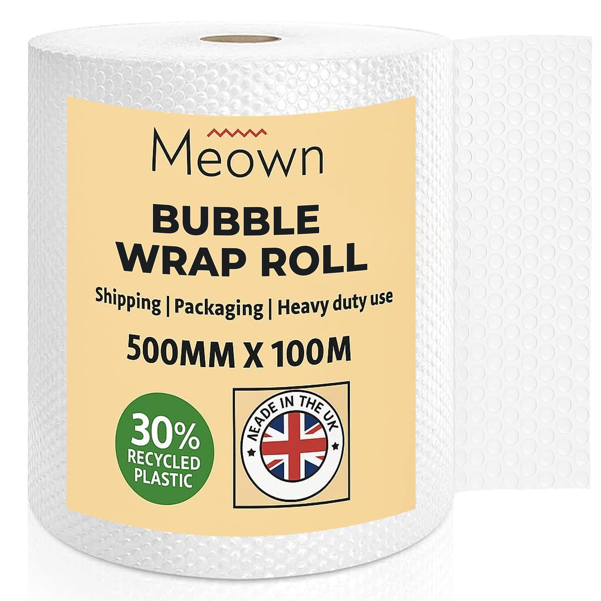 Meown Clear Large Roll Of Bubble Wrap, Small Air Bubbles Packaging For Moving House, Packing, Storage Boxes, Strong Protective Wrap For Shipping, Parcels, Fragile Items (500Mmx100m)