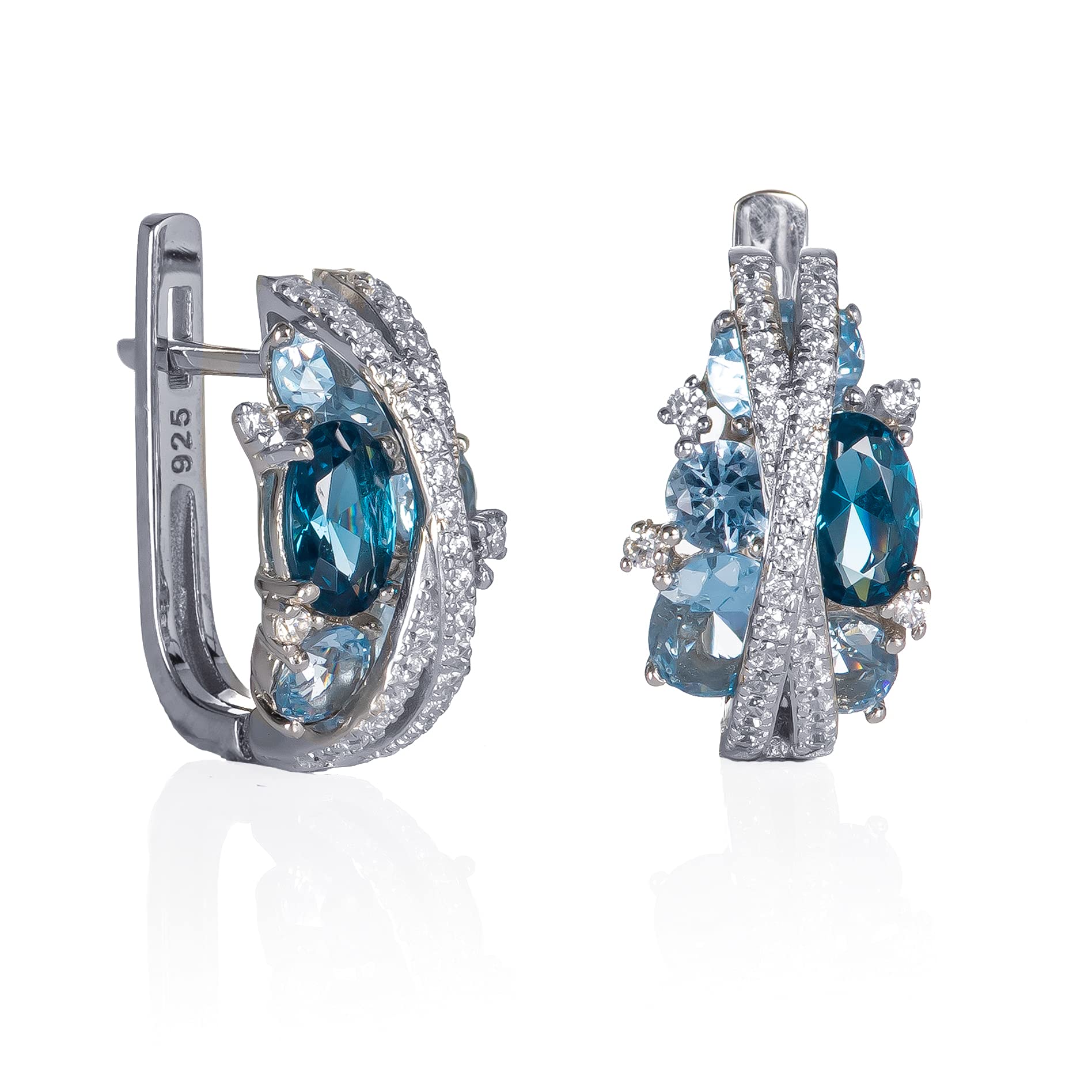 Namana Dames dauwdruppel oorbellen lange oorbellen 925 sterling zilver voor vrouwen met blauwe stenen en zirkonia edelstenen. saffierblauwe oorbellen van sterling zilver met geschenkdoos, Glas