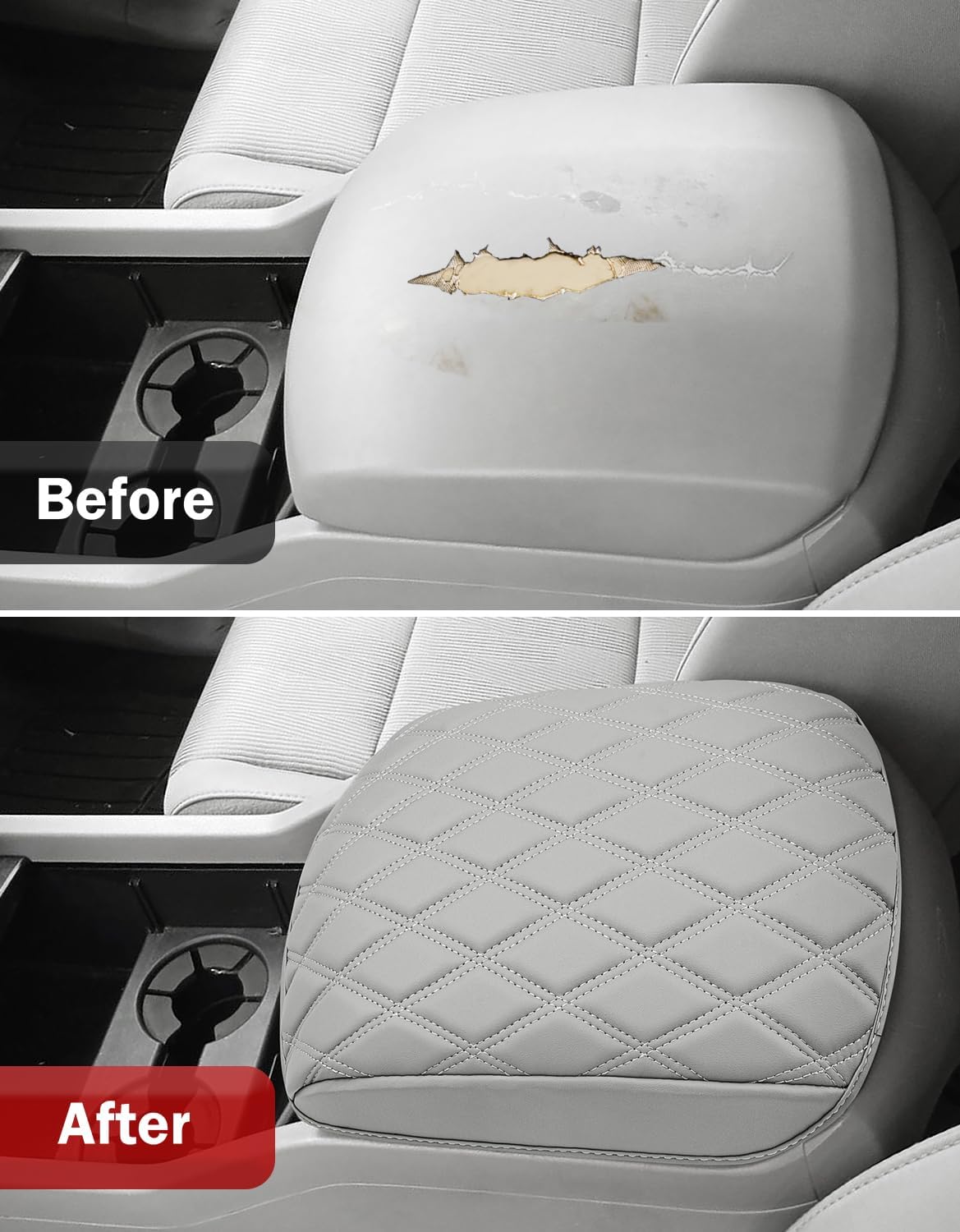 KBH Center Console Armrest Cover for 2009-2015 Honda Pilot Interior Accessories, Vinyl Leather, Arm Rest Lid Cushion Pad Protector with Inner Storage Pocket, Anti-Scratch, Gray