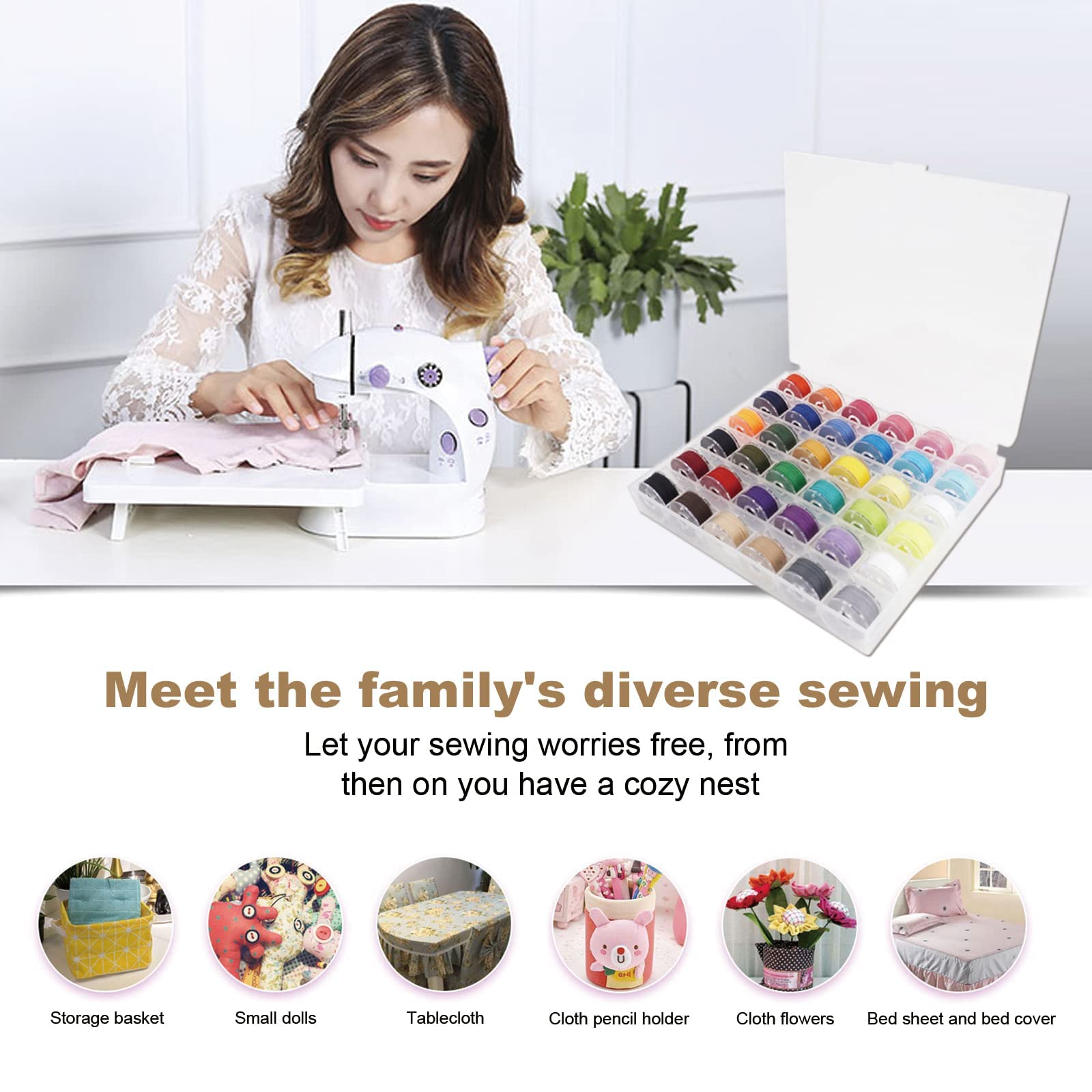 sahnah 36 hilos para máquina de coser con caja de almacenamiento, juego de bobinas preenrolladas para hermano/babylock/Janome/ Elna/Kenmore/Babylock/Singer (colores surtidos