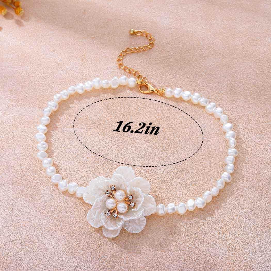 Gangel Big Flower Necklace Pearl Choker White Flower Necklaces Vintage Floral Choker Prom Flowers Necklace Jewelry for Women