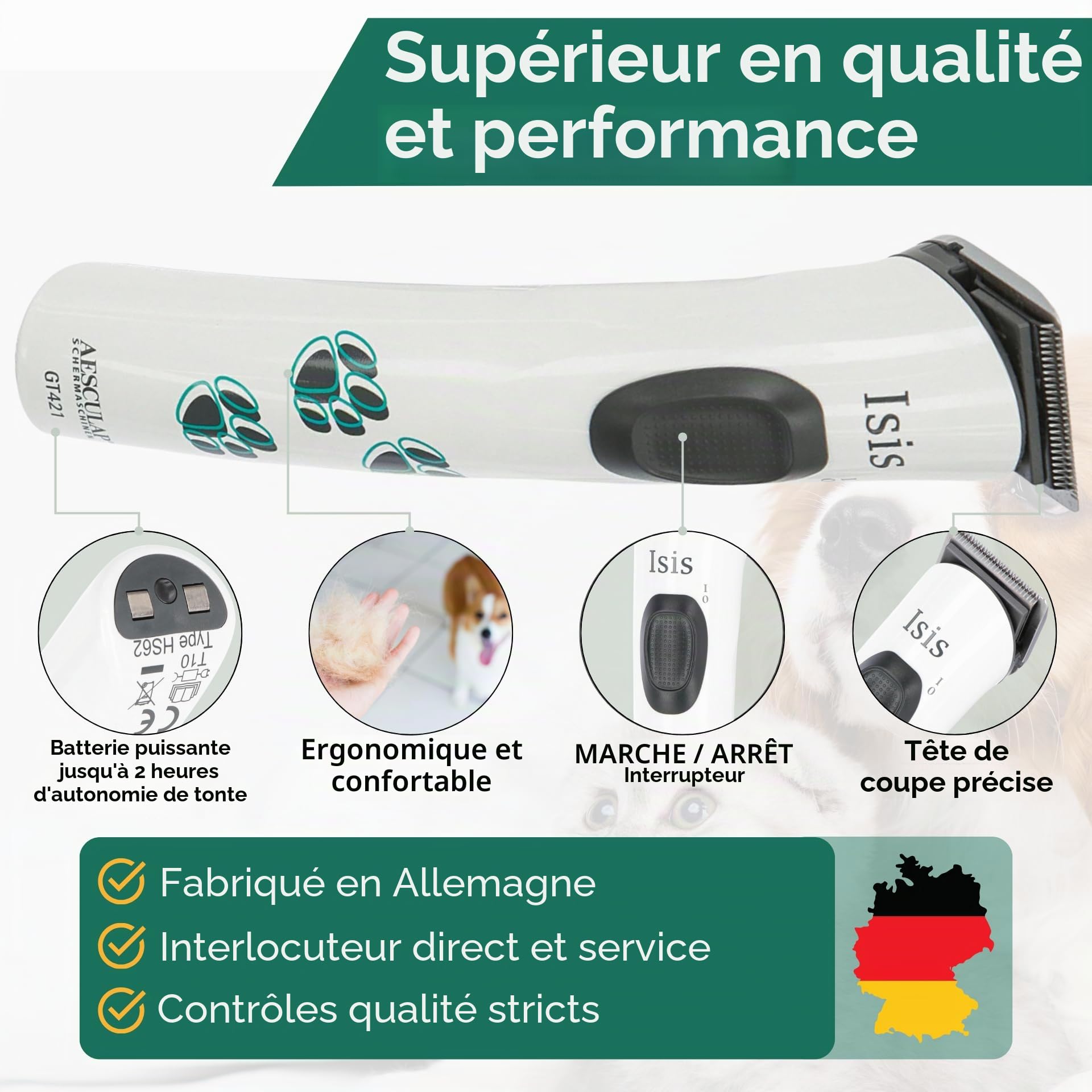 Agrarzone Edition Isis Tondeuse pour pattes de chien – Avec tête de rasage de rechange – Tondeuse pour chien légère et sans vibration pour des travaux de détail fins – Tondeuse pour pattes de chien