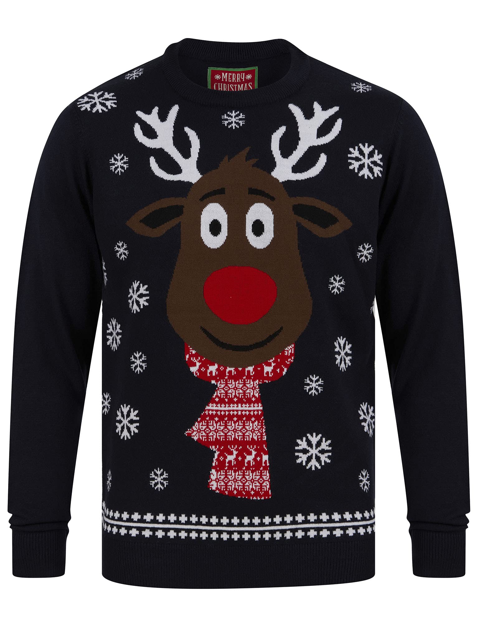 Tokyo Laundry Men's Rudolph Scarf - Ink Rudolph Scarf Motif Novelty Christmas Jumper - Ink - S