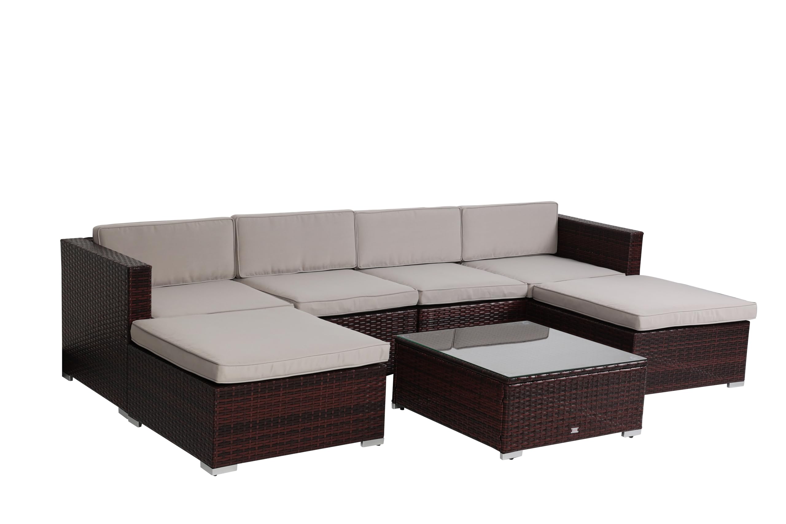 Rattan Outdoor Garden Furniture Nevada Set 6 Seater Sofa with Coffee Table (Brown)