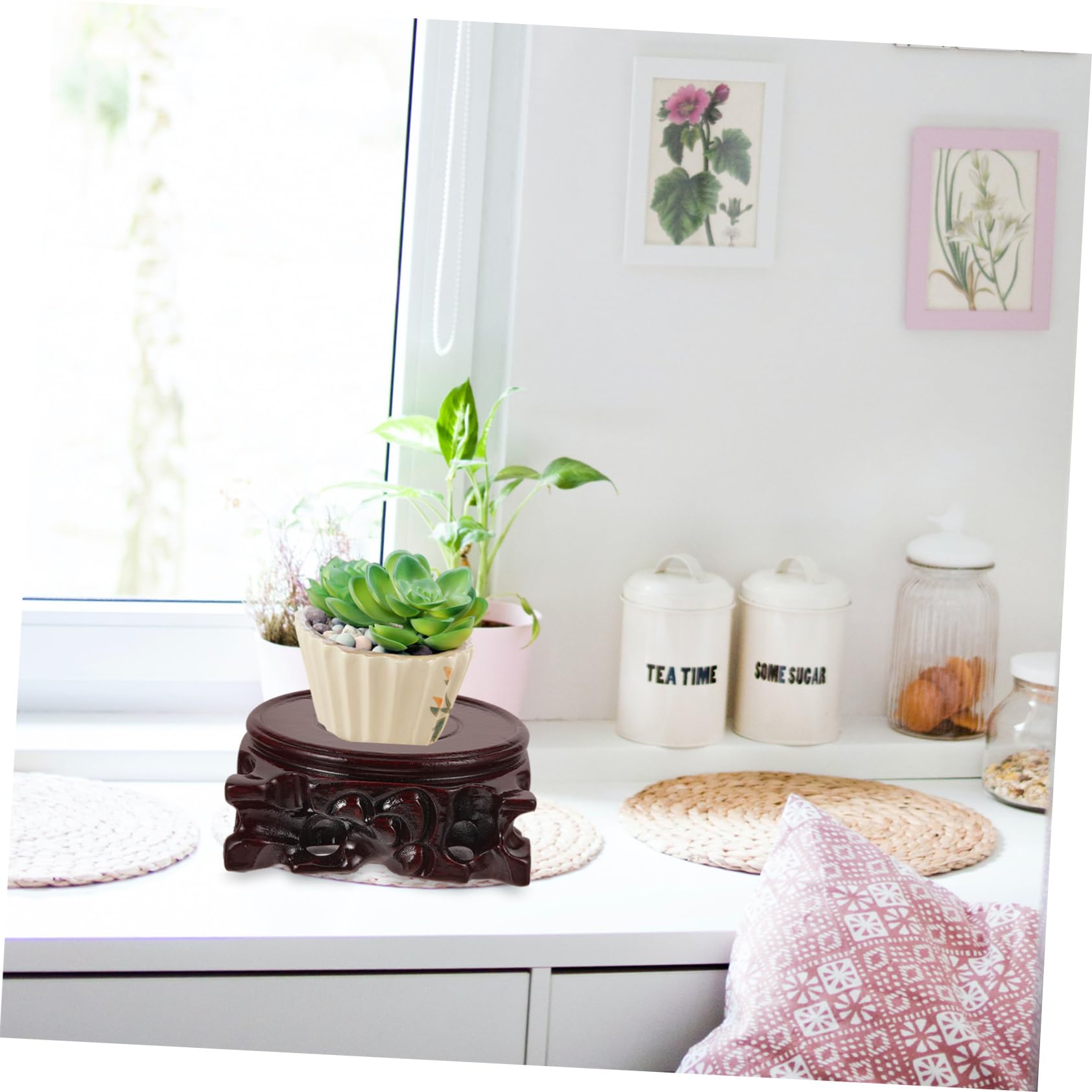 BESPORTBLE 3 Piezas Base de Madera Maciza Pedestal Madera peanas de Madera Base de Madera para exhibición Base para jarrón Soportes para Plantas Largo Pedestal de Buda Soporte para Tetera