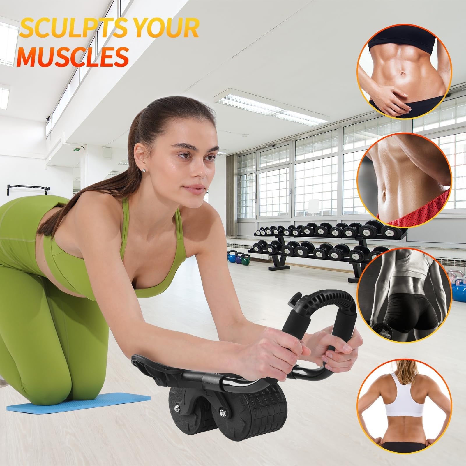 Rullo per addominal, Ruota addominali a rimbalzo automatico,per core trainer, Ruota addominale,per fitness a casa per uomini e donne