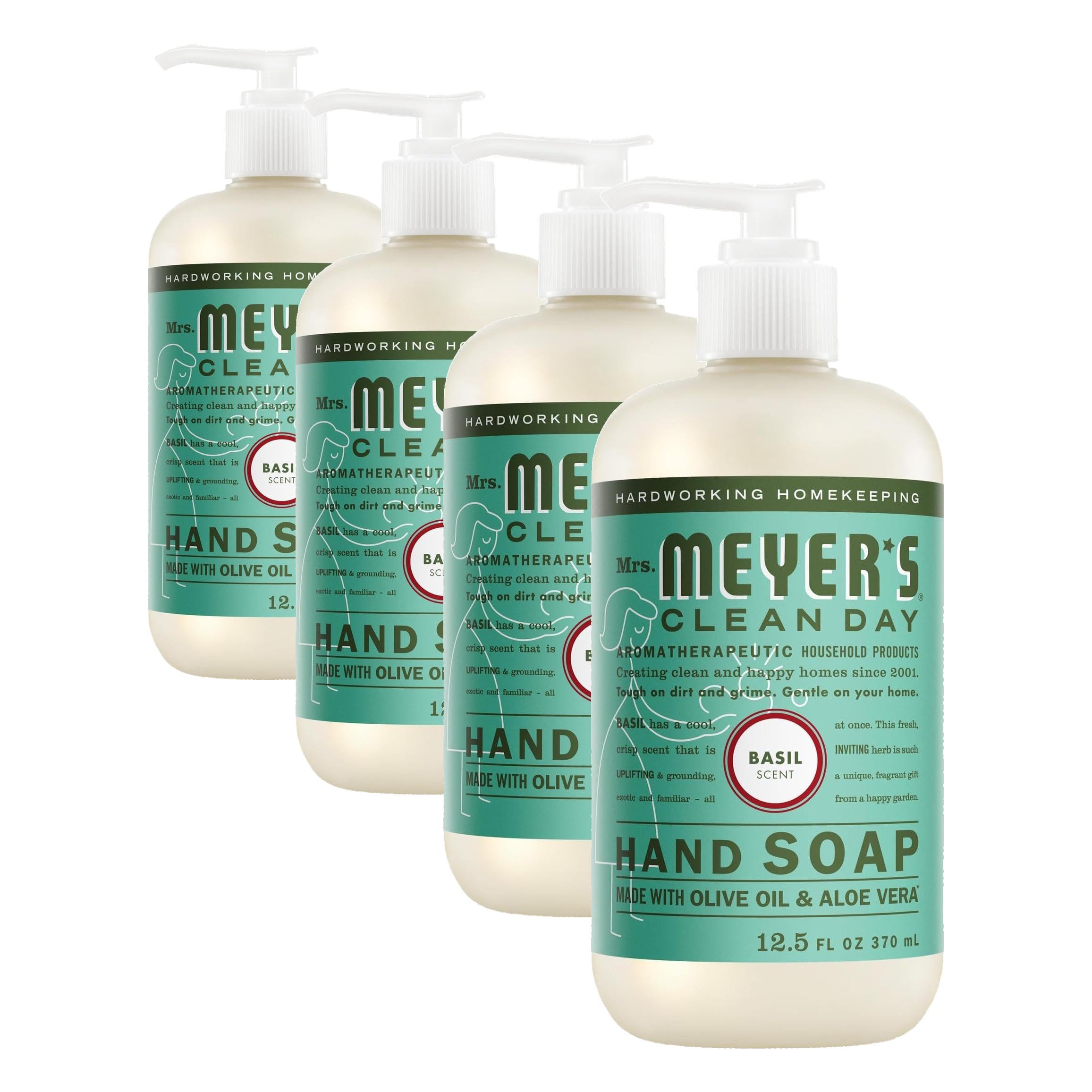 MRS. MEYER'S CLEAN DAY Hand Soap, Basil Scent, 12.5 Fl Oz Bottle (Pack of 4)