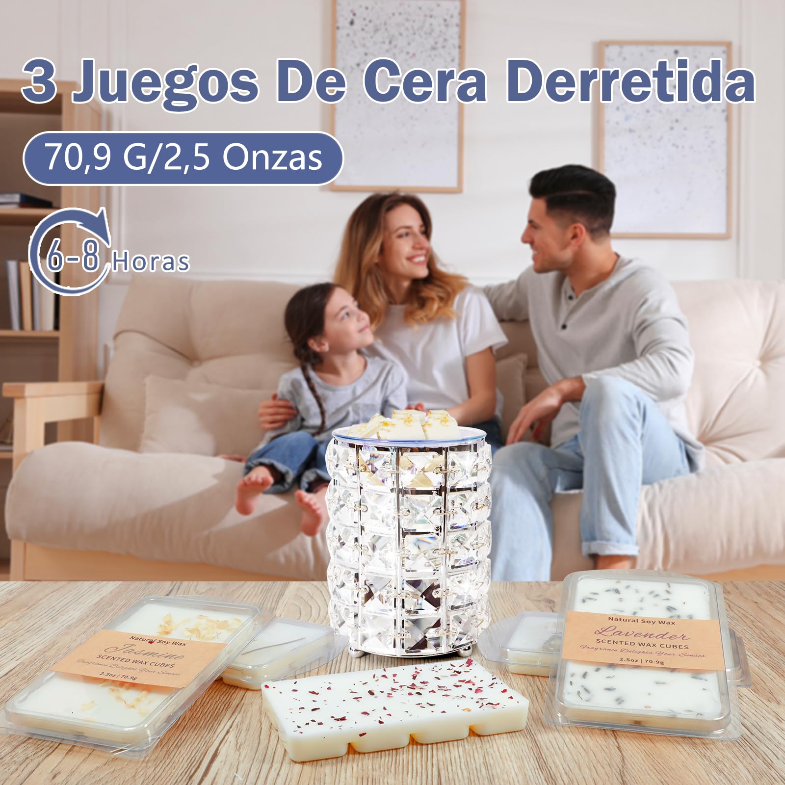 SCENTORINI Cera Perfumada, Cubos De Cera Perfumada para el Hogar, Cera Aromática de Soja, 3 Aromas Rosa, Lavanda y Jazmín, Fragancia de Habitación, Interior, Hogar, Habitación, Baño