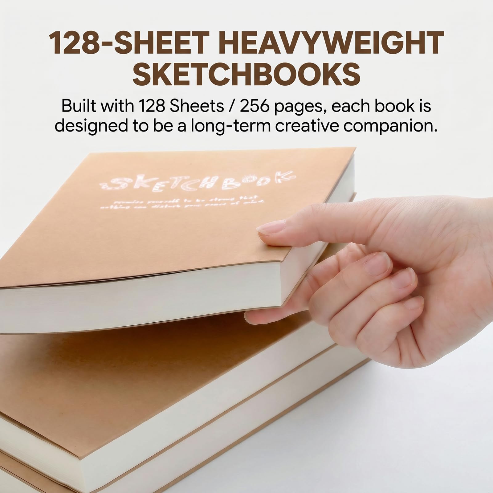 Elsjoy 3er Set Kraft-Skizzenbuch & Zeichennotizbuch, A5/A4/B5 Skizzenbuch Reisetagebuch Notizbuch mit dickem Papier zum Zeichnen & Skizzieren, 128 Blatt/256 Seiten