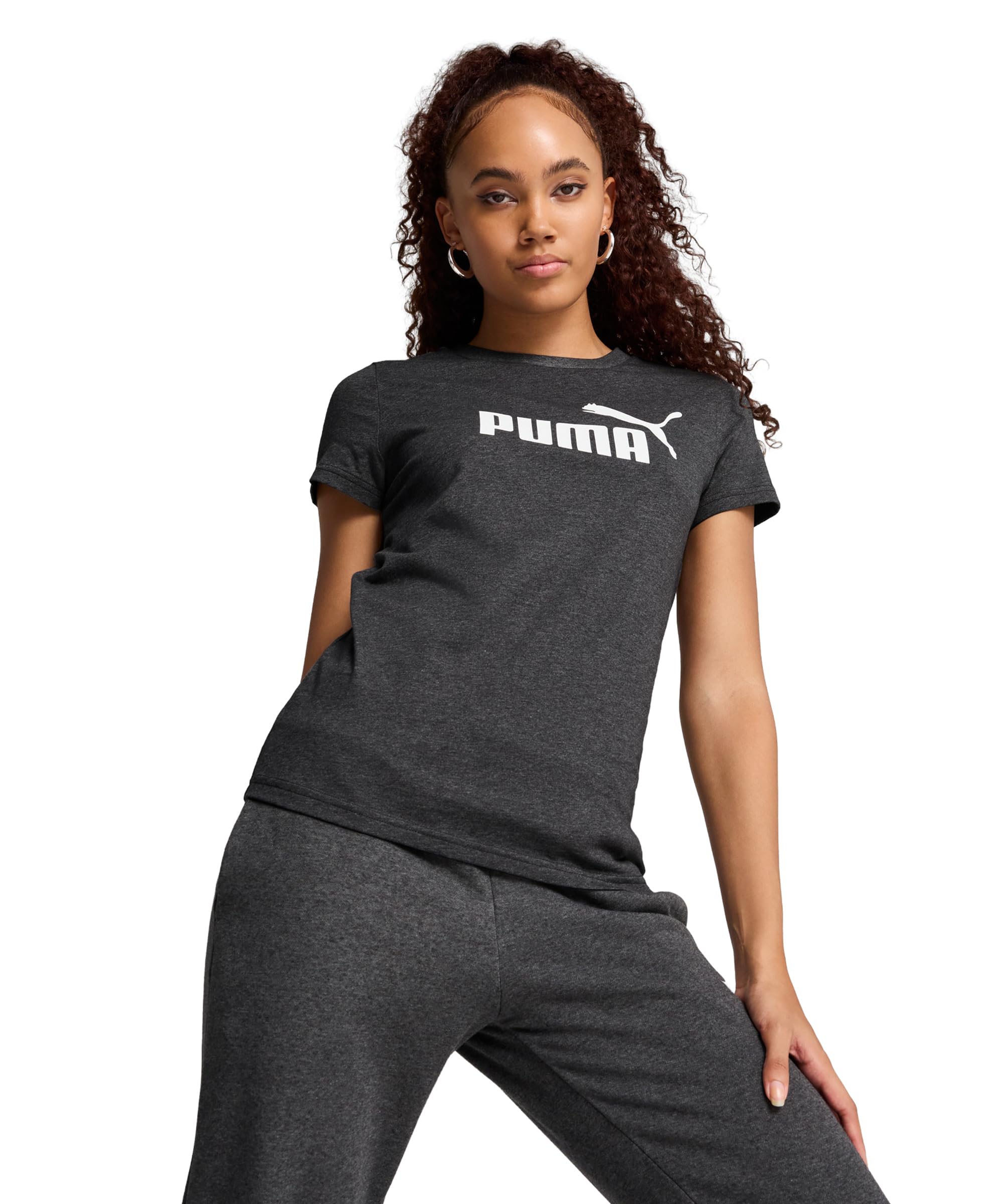 PUMA Damen Ess Logo Tee T-shirt, Dunkelgrau - Dark Grey Heather, M EU