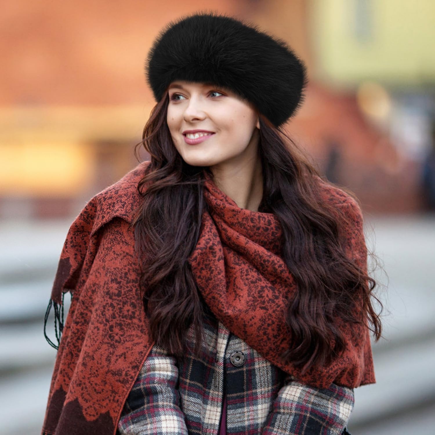 Peicees Faux Fur Headband, Womens Thermal Elastic Hairband Ear Warmer Furry Fleece Russian Hat for Winter Costume Party - Image 8