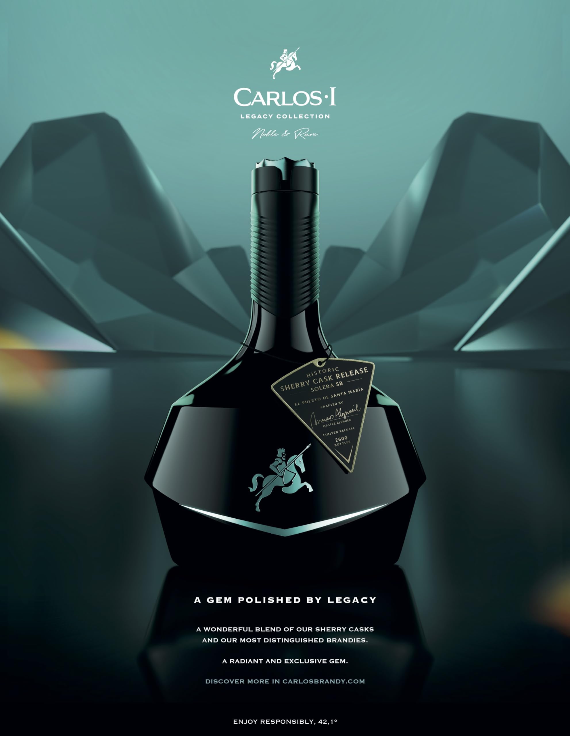 Carlos I Legacy Collection Historic Sherry Cask Release – Limitierter Brandy de Jerez Solera Gran Reserva von Osborne in edler Geschenkverpackung mit 42,1% vol. (1 x 0,7 l)