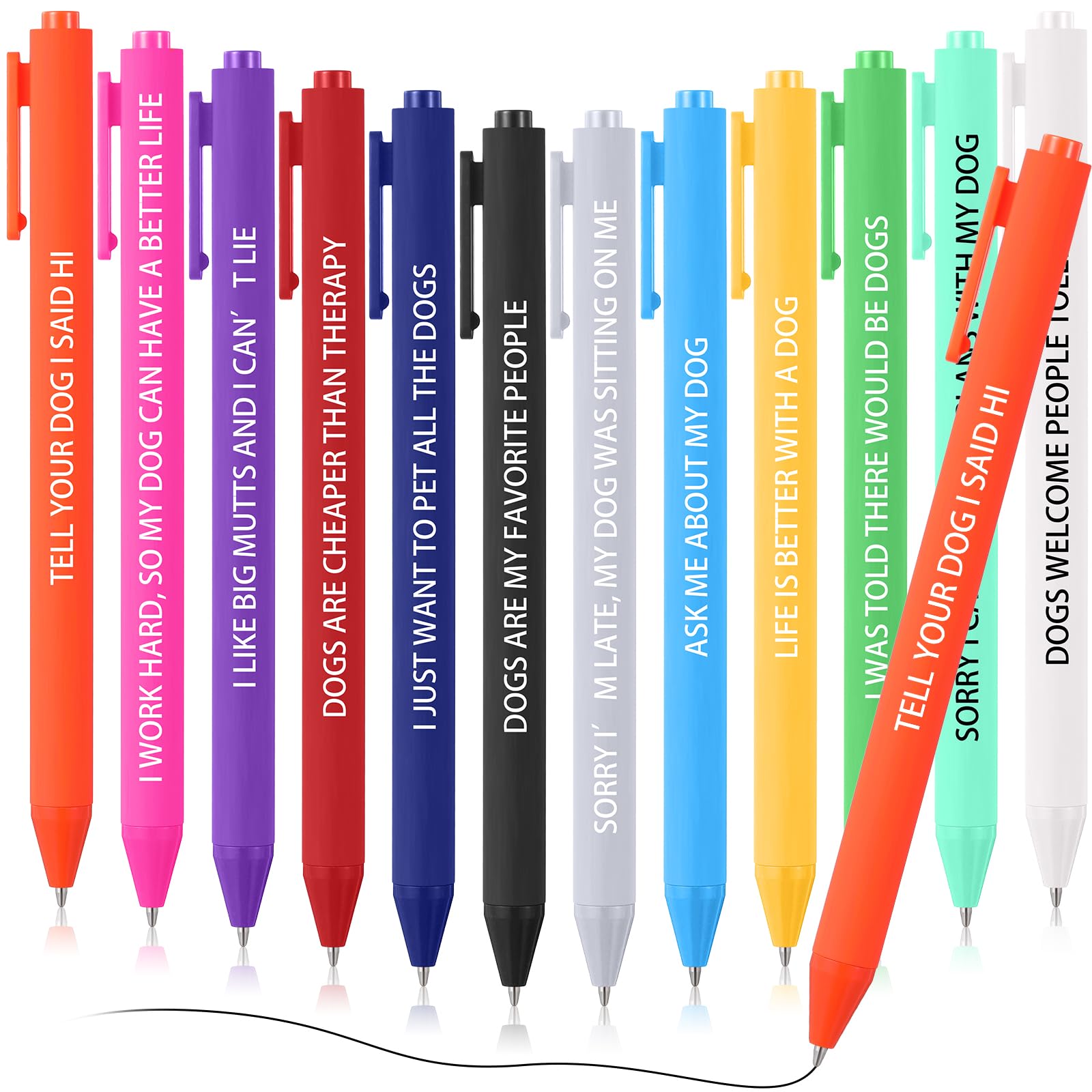 Sayglossy 12 Pcs Funny Dog Pens, Assorted Colored Dog Lovers Pens Set with Funny Phrase, Black Ballpoint Pens for Everyday, Cute Gifts for Dog Moms