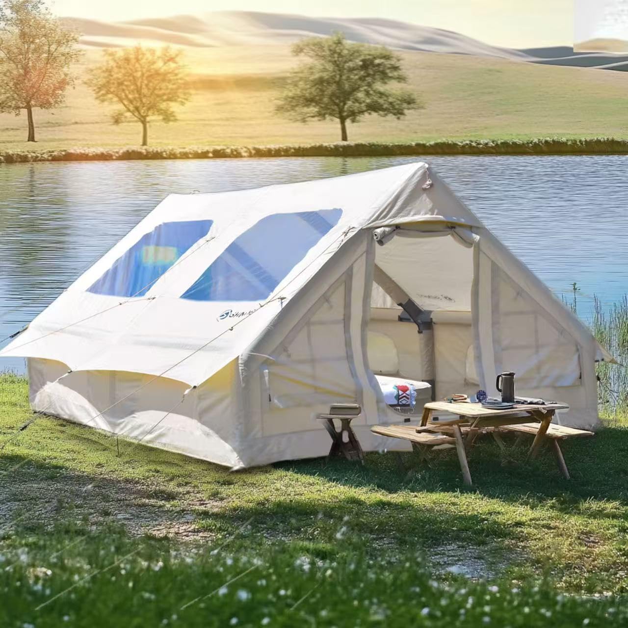 Inflatable Tent for Camping Large Blow Up Tents Glamping 4-8 Person House 4 Season Air with Pump Easy Set up Waterproof Outdoor Oxford