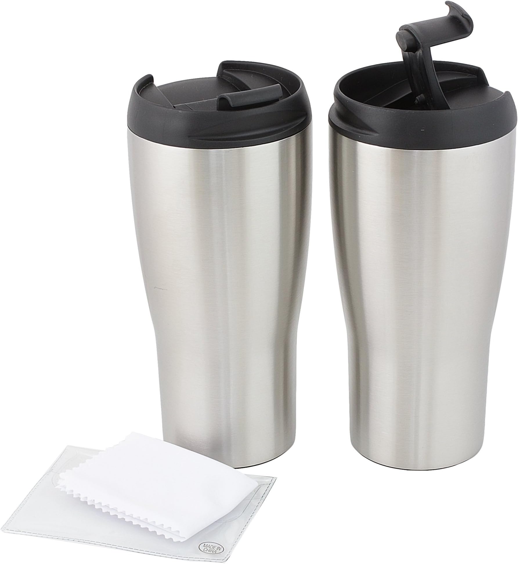 Set of 2 Travel Coffee Mugs Stainless Steel with BONUS Cleaning Cloths From Kerro Outlets