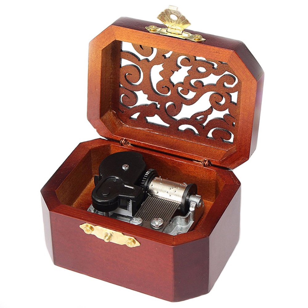 Fnly Silvery Antique Engraved Wooden Wind-Up Musical Box,A Time For Us From Romeo And Juliet Musical Box,With Silver-Plating Movement In,Octagonal