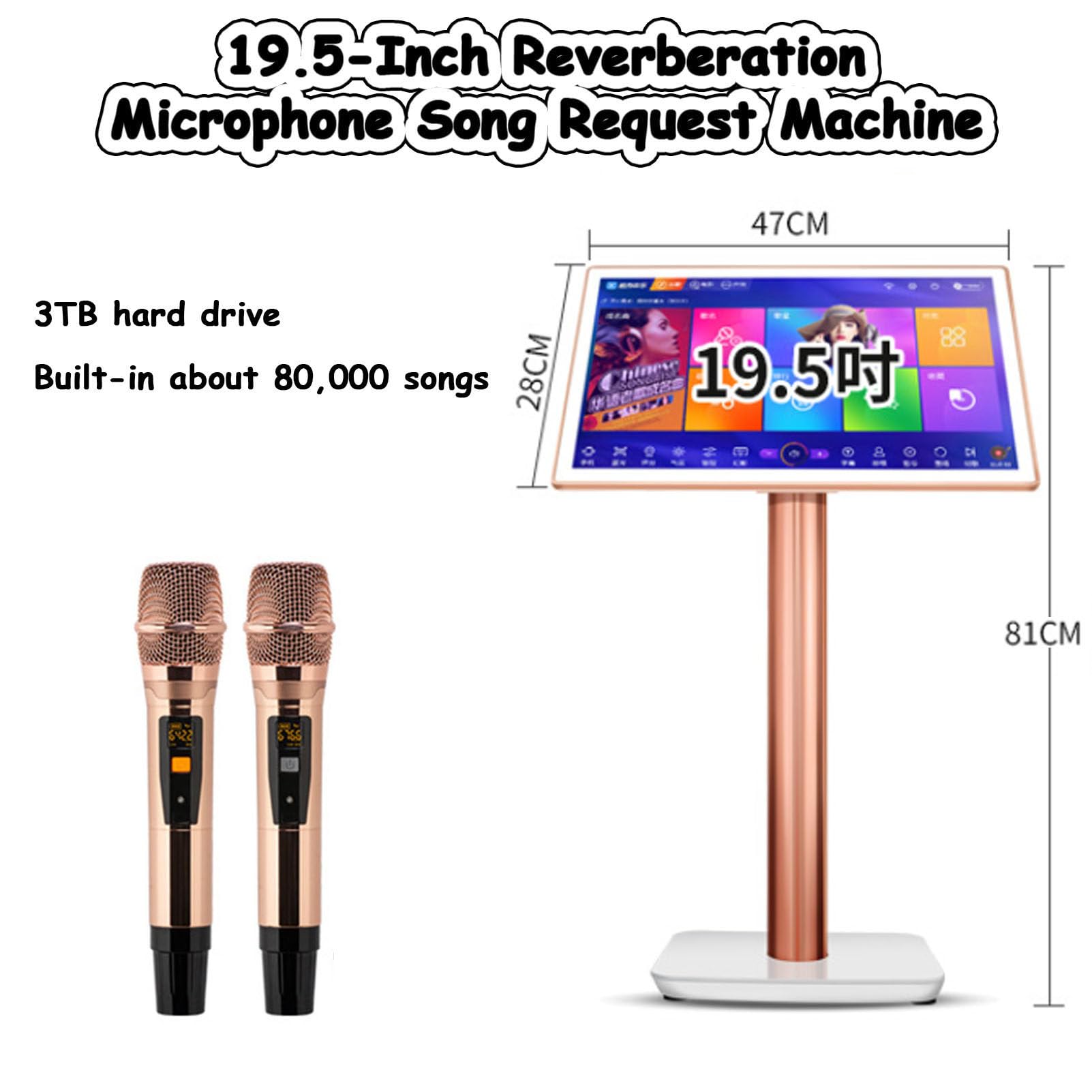 Macchina per karaoke con microfono wireless, touch screen capacitivo da 19,5 pollici, lettore Home Theater per feste