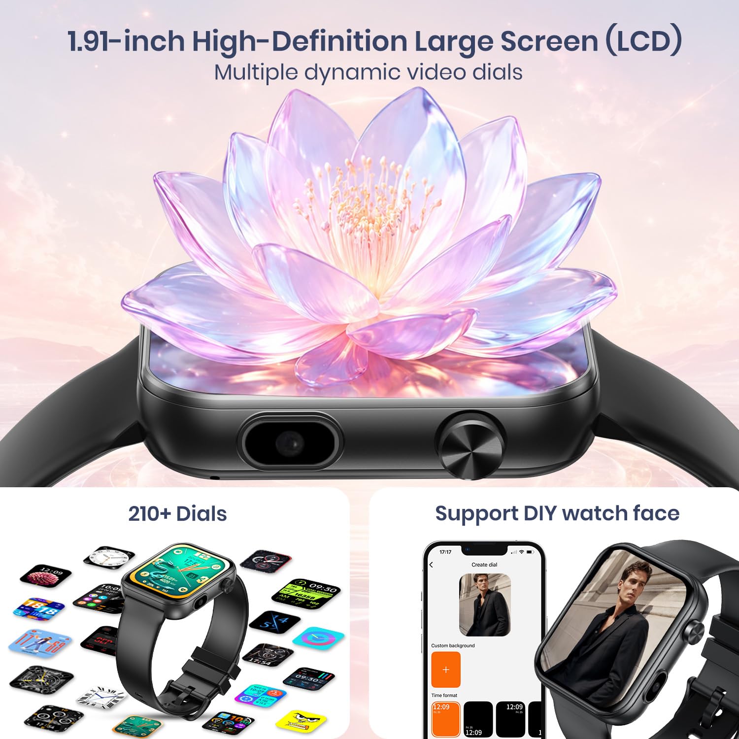 Smartwatch Damen mit Kamera & Video: Smart Watch Frauen 256MB Speicher Armbanduhr 1.91" LCD Touchscreen Schrittzähler Wasserdicht Bluetooth Telefonfunktion Herzfrequenz Schlaf Fitnessuhr 105 Sportmodi