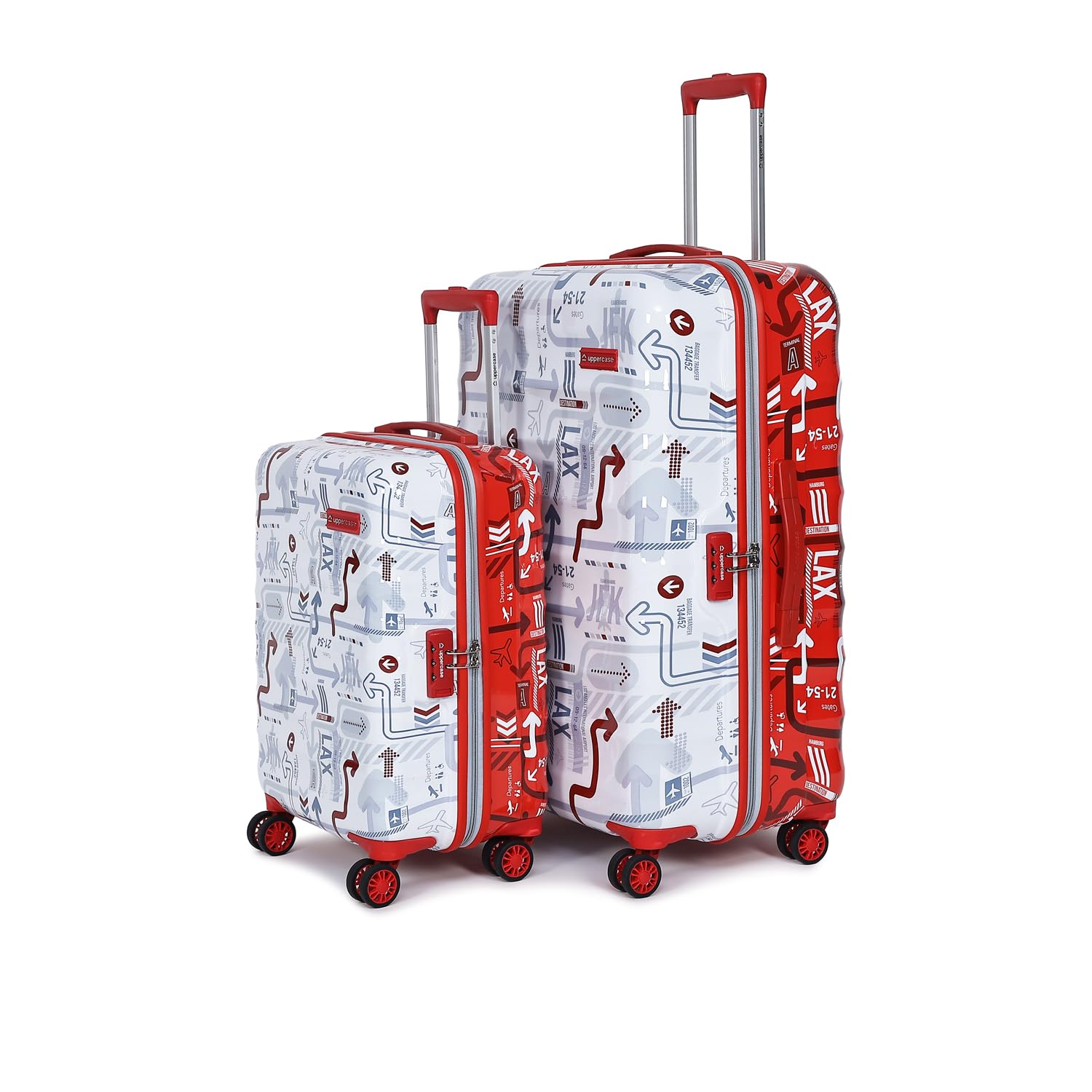 uppercase Jfk Duo Trolley Bag Set Of 2(Small & Large)Hardsided Polycarbonate Luggage|Cabin & Check-In Luggage|Combination Lock|8 Spinner Wheels Unisex Suitcase (White & Red),75.5 CM White And Red-picture-29
