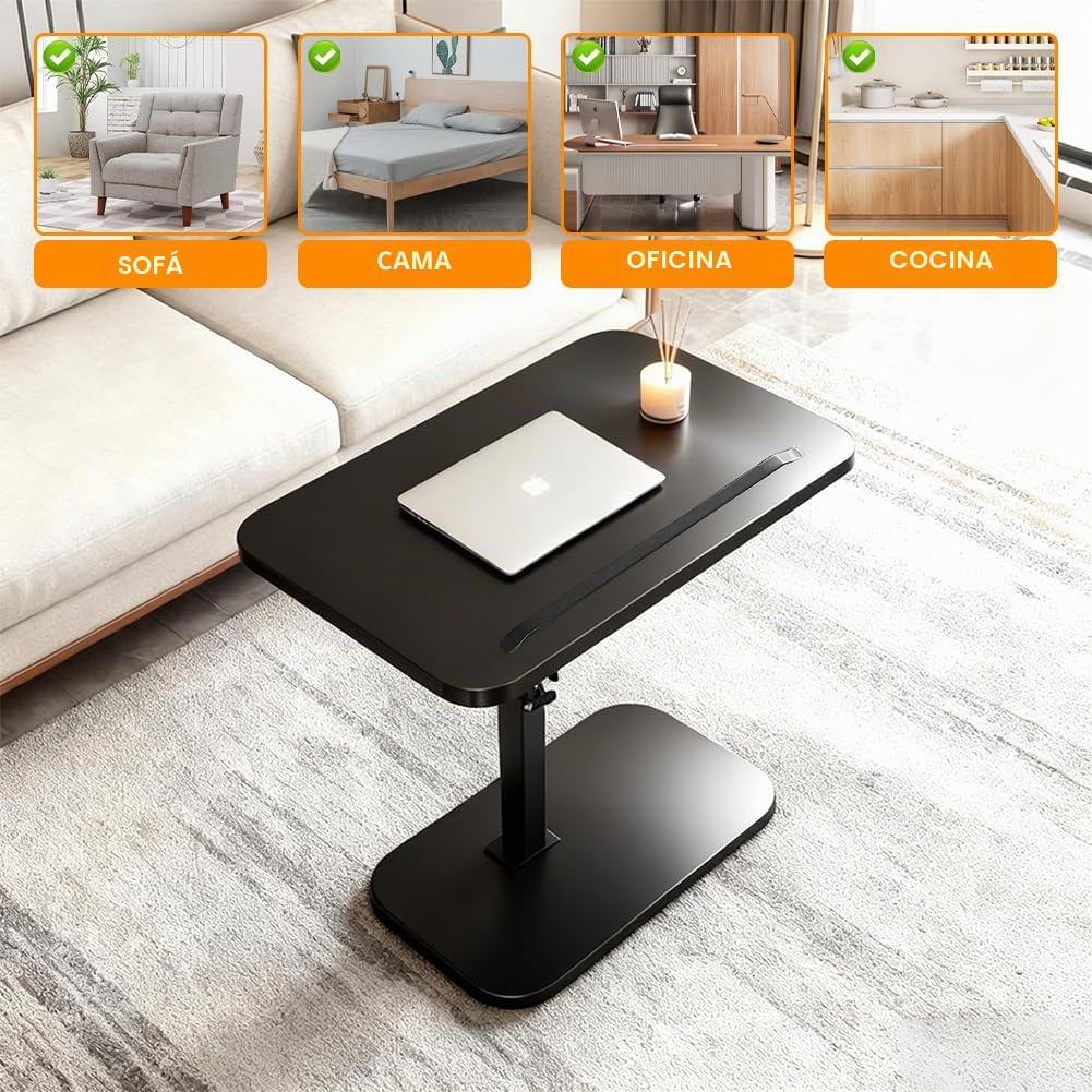 Mesa auxiliar en forma de C, giratoria 360°, mesa de salón, mesa de teléfono, mesa de sofá regulable en altura (45-80 cm) con tablero inclinable, pequeña mesa auxiliar para sofá, cama y espacios