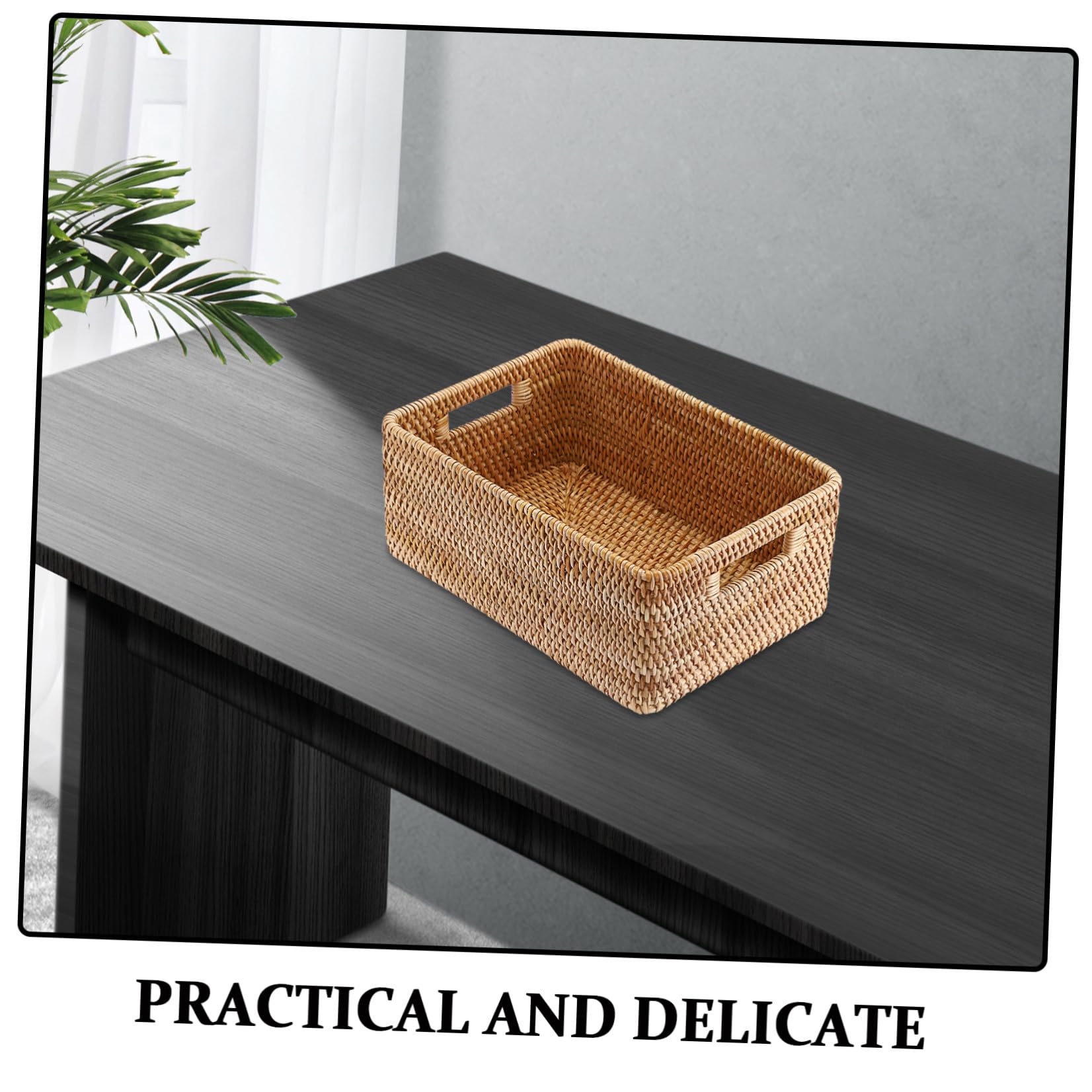 Caja de Almacenamiento de Ratán Diseño Nórdico con Textura Natural con Asas Integradas , Transpirable y Fácil de Llevar Adecuado para Estantes y Debajo Cama